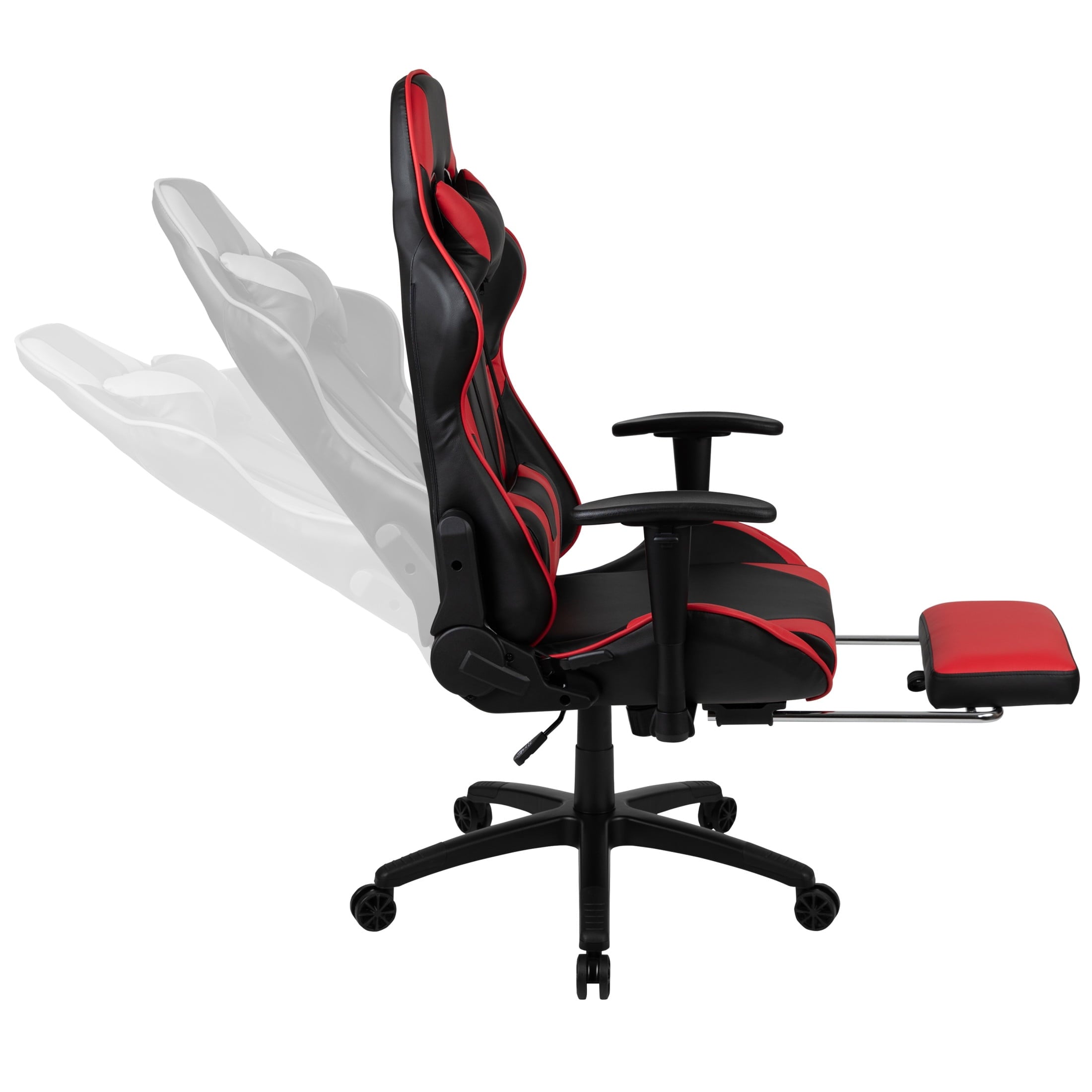 Emma + Oliver Racing Gaming Ergonomic Chair with Reclining Back, Footrest in Red LeatherSoft