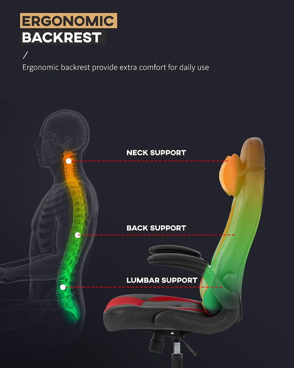 FDW Ergonomic Gaming Chair, Lumbar Support, Swivel Rolling for Women, Men(Red)