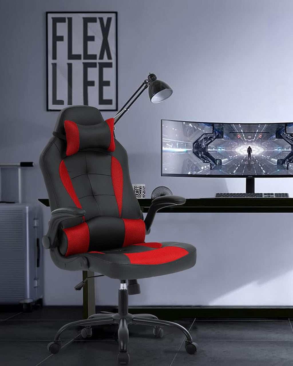 FDW Ergonomic Gaming Chair, Lumbar Support, Swivel Rolling for Women, Men(Red)