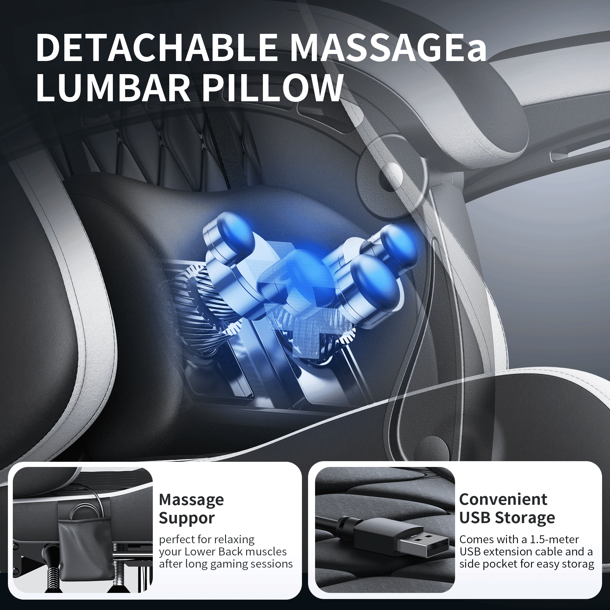 Seenda Gaming Chair, Fabric Office Chair Ergonomic Desk Chair, Video Game Chair with Footrest and Massage Lumbar Support, High Back Computer Office Chair with Headrest, 275Lbs, Black