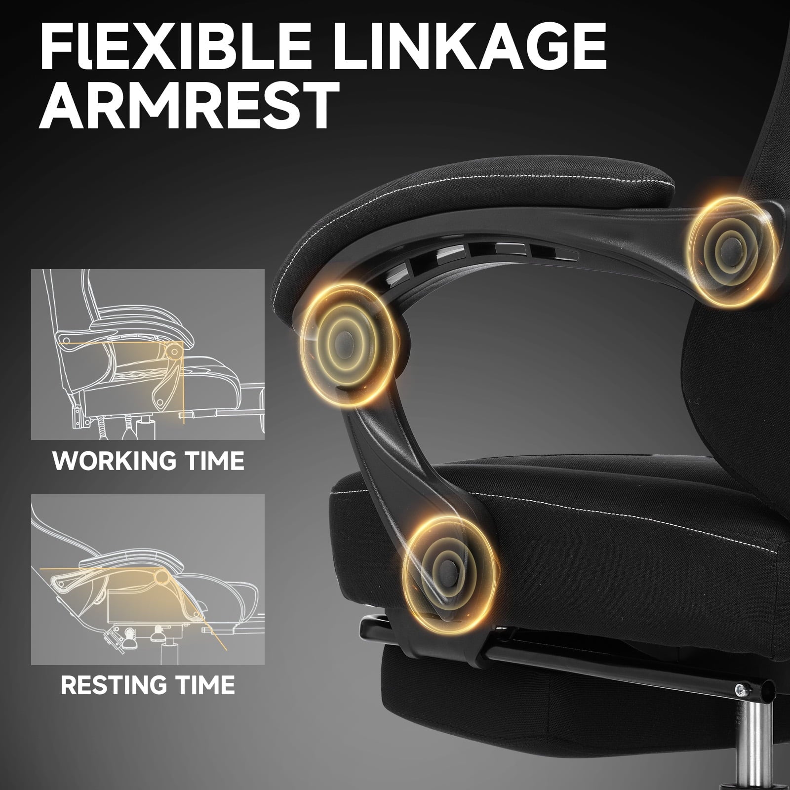 GTPLAYER Gaming Chair, Fabric Ergonomic Office Chair with Footrest and Lumbar Suppor for Adult, Black