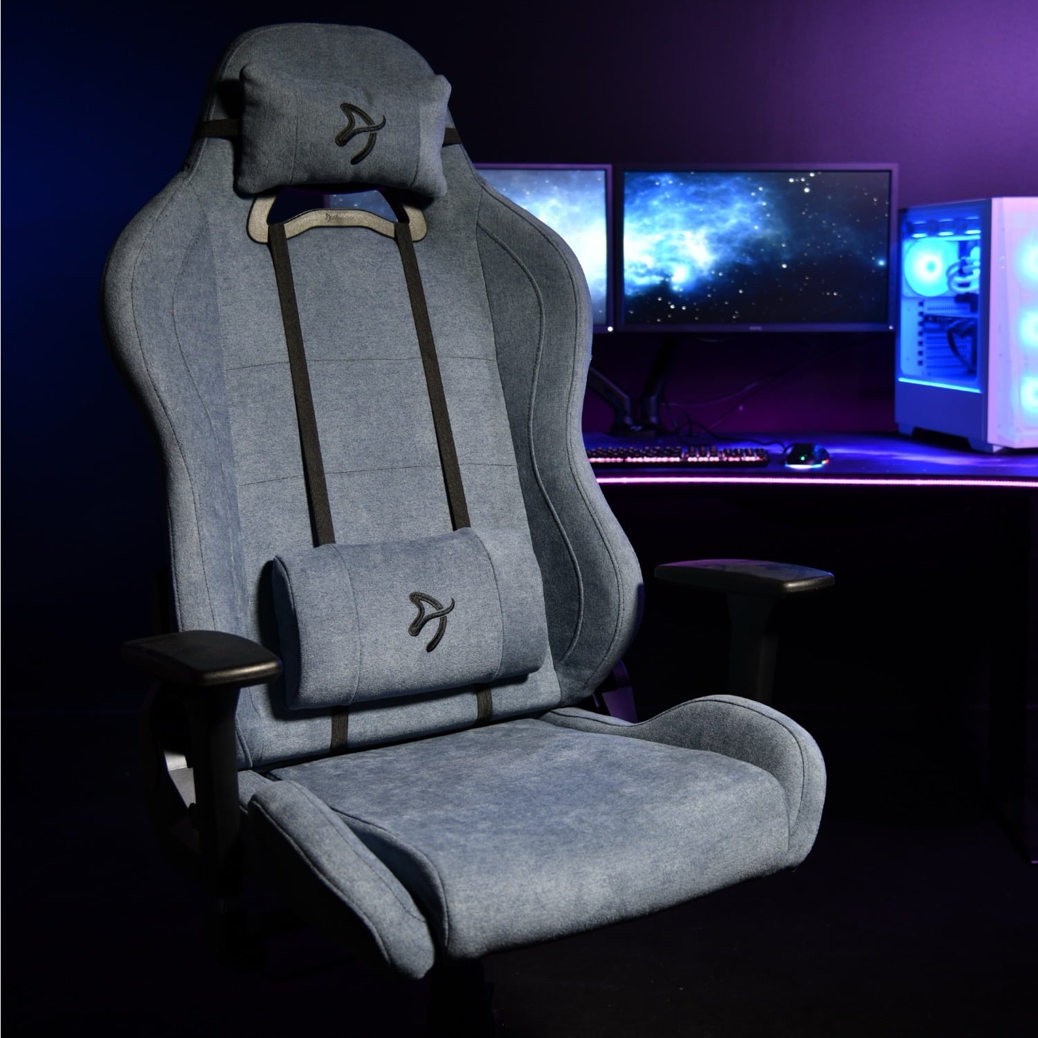 Arozzi Torretta Soft Fabric Gaming Chair, Breathable Fluid-Repellent Ergonomic Office Chair with Adjustable Height, 3D Armrest & 2 Supportive Pillows (Blue)