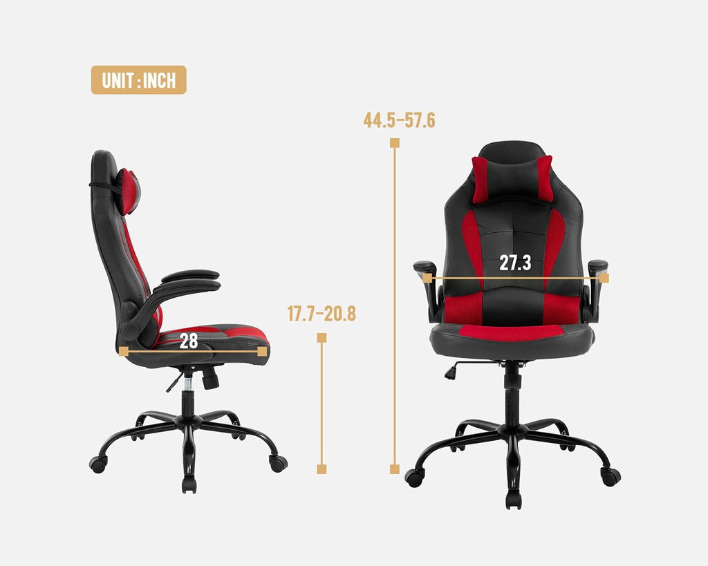 FDW Ergonomic Gaming Chair, Lumbar Support, Swivel Rolling for Women, Men(Red)