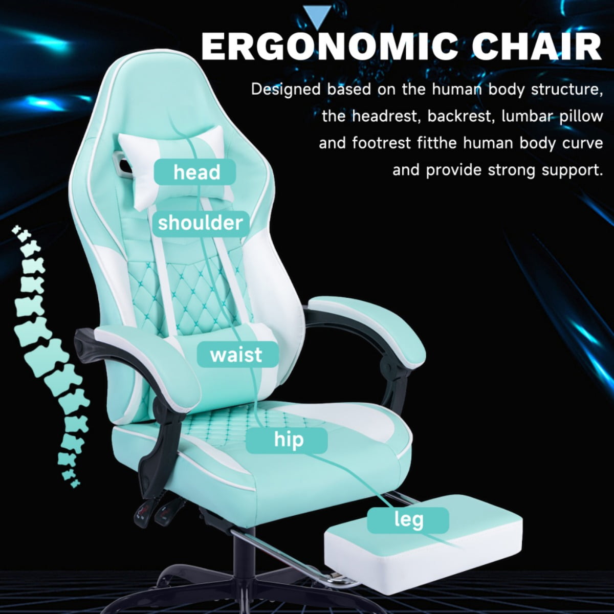 Computer Gaming Chairs with Massage Lumbar Support and footrest,Racing Style Computer Chair Adjustable Headrest for Adults,Pink White