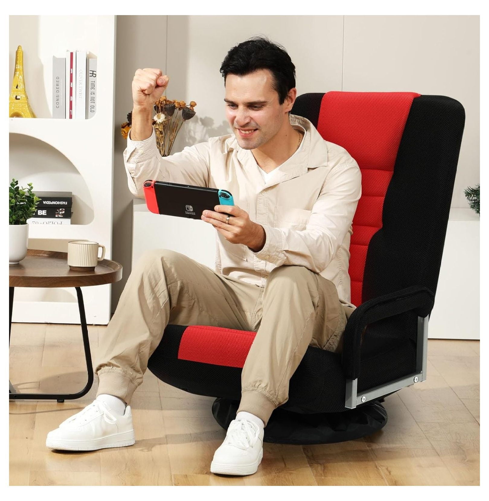 YOSITiuu Adjustable Swivel Adults and Kids Multipurpose Floor Gaming Chair, Red/Black