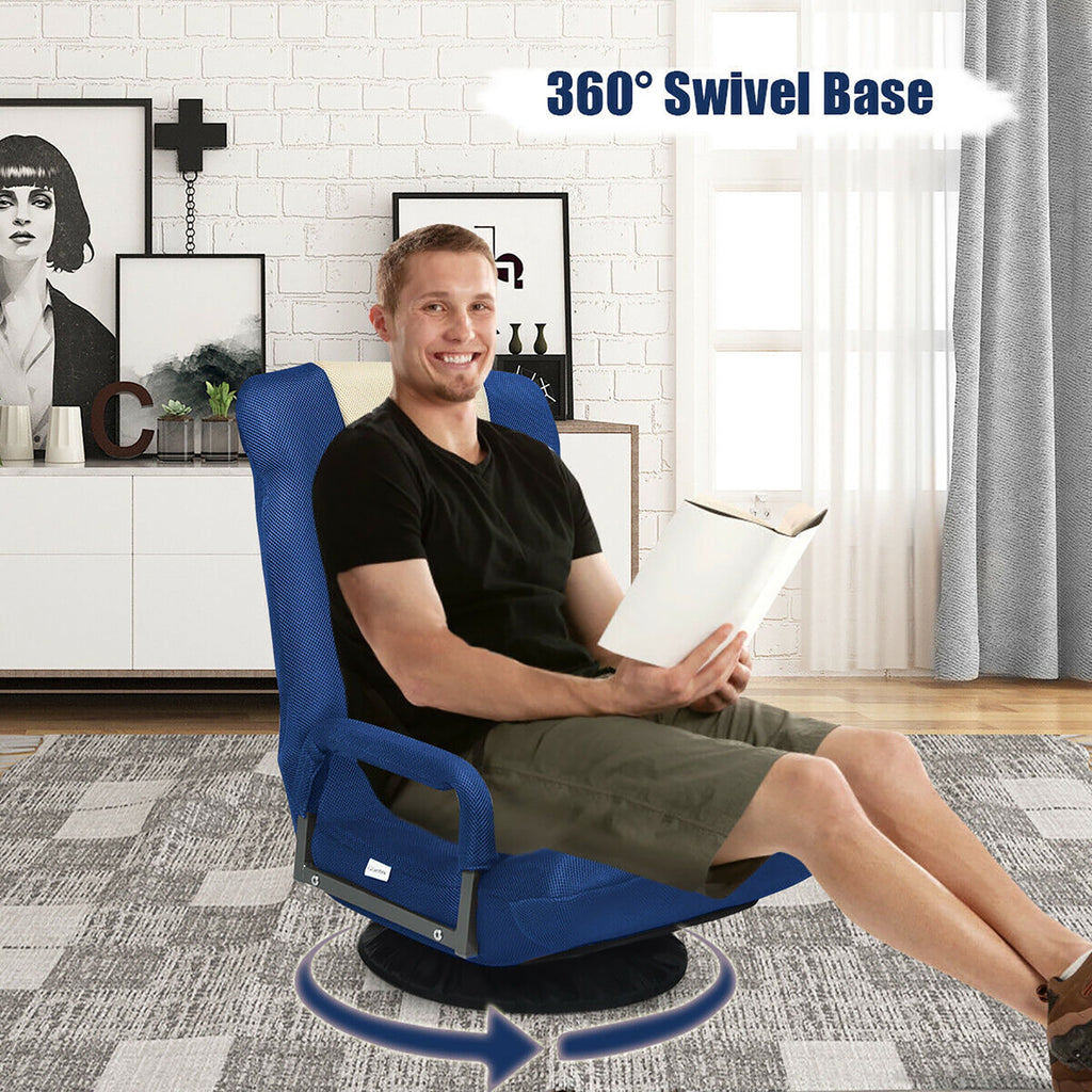 Costway 360-Degree Swivel Gaming Floor Chair with Foldable Adjustable Backrest Blue