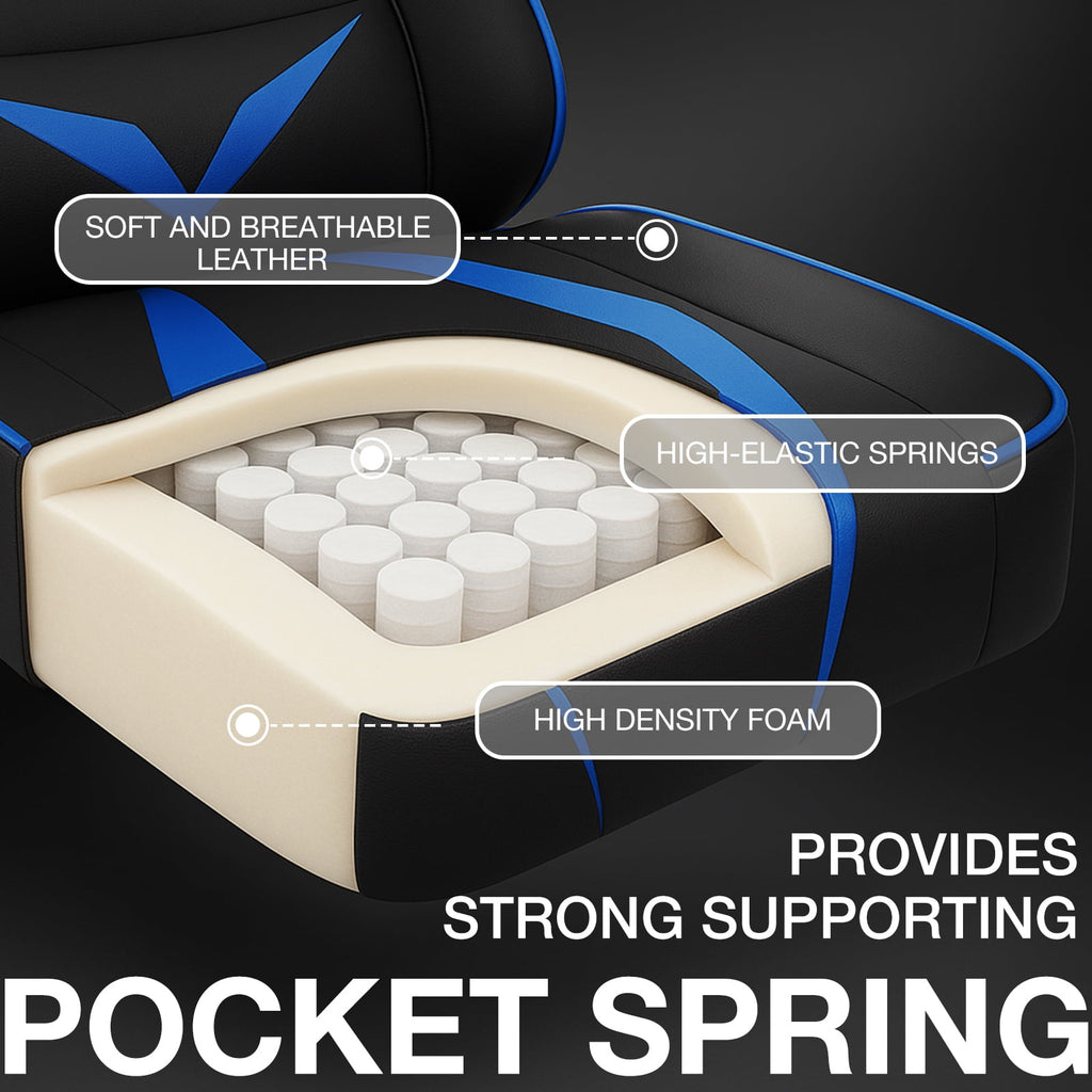 Hoffree Massage Gaming Chair with Footrest Ergonomic Design Gamer Chair with Adjustable Armrest for Adults and Teens Leather Game Chair with Headrest and Lumbar Support