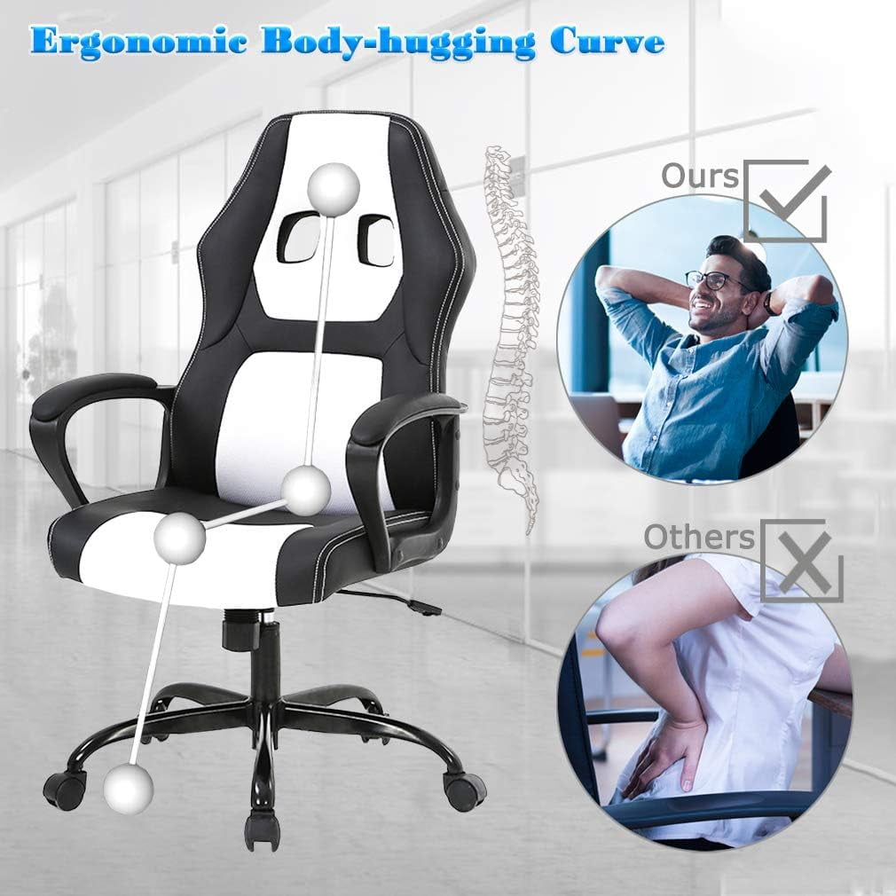 BestMassage Ergonomic & Adjustable Swivel Gaming Chair, White
