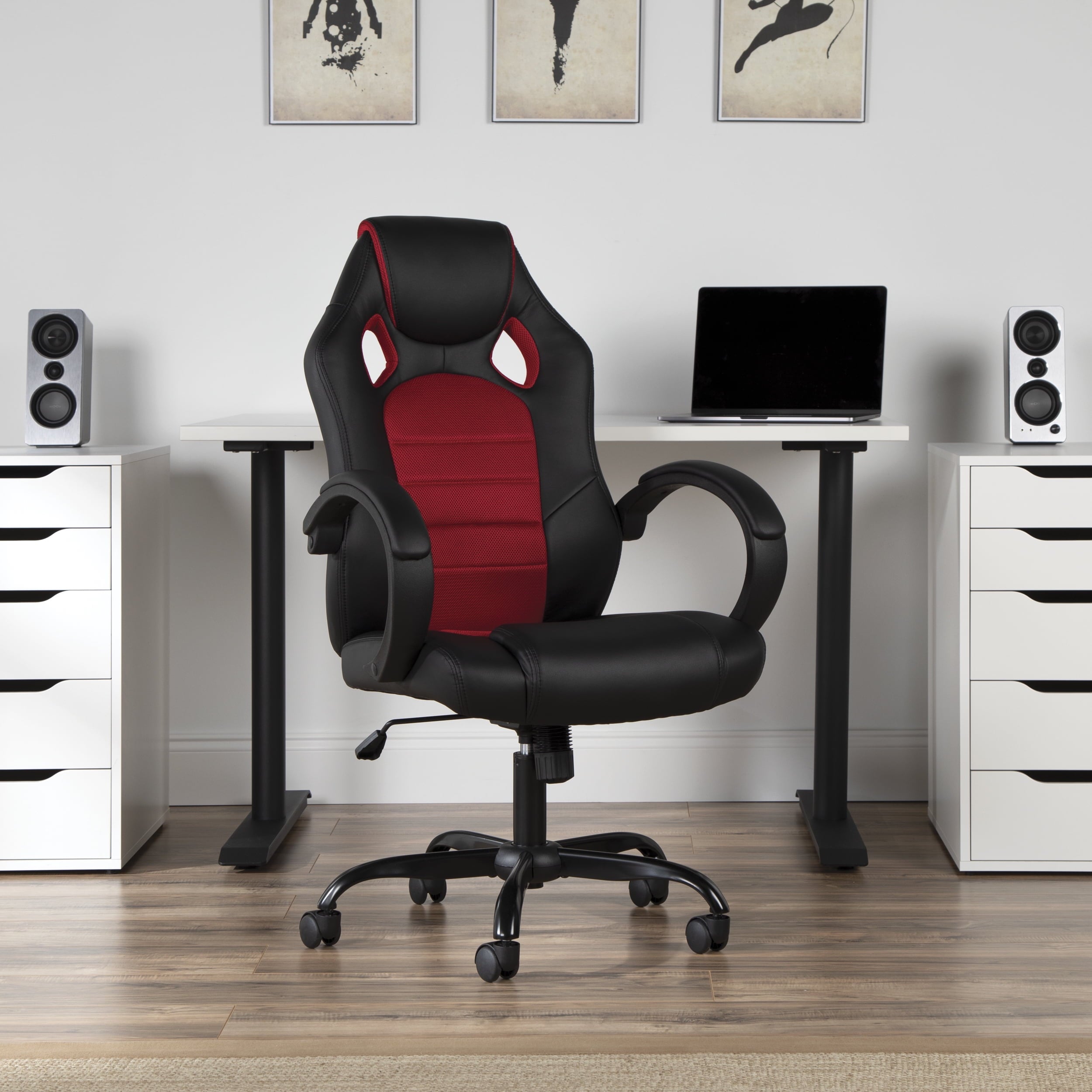 OFM Essentials Collection High-Back Gaming Chair, Padded Loop Arms, in Red (ESS-3083HB-RED)