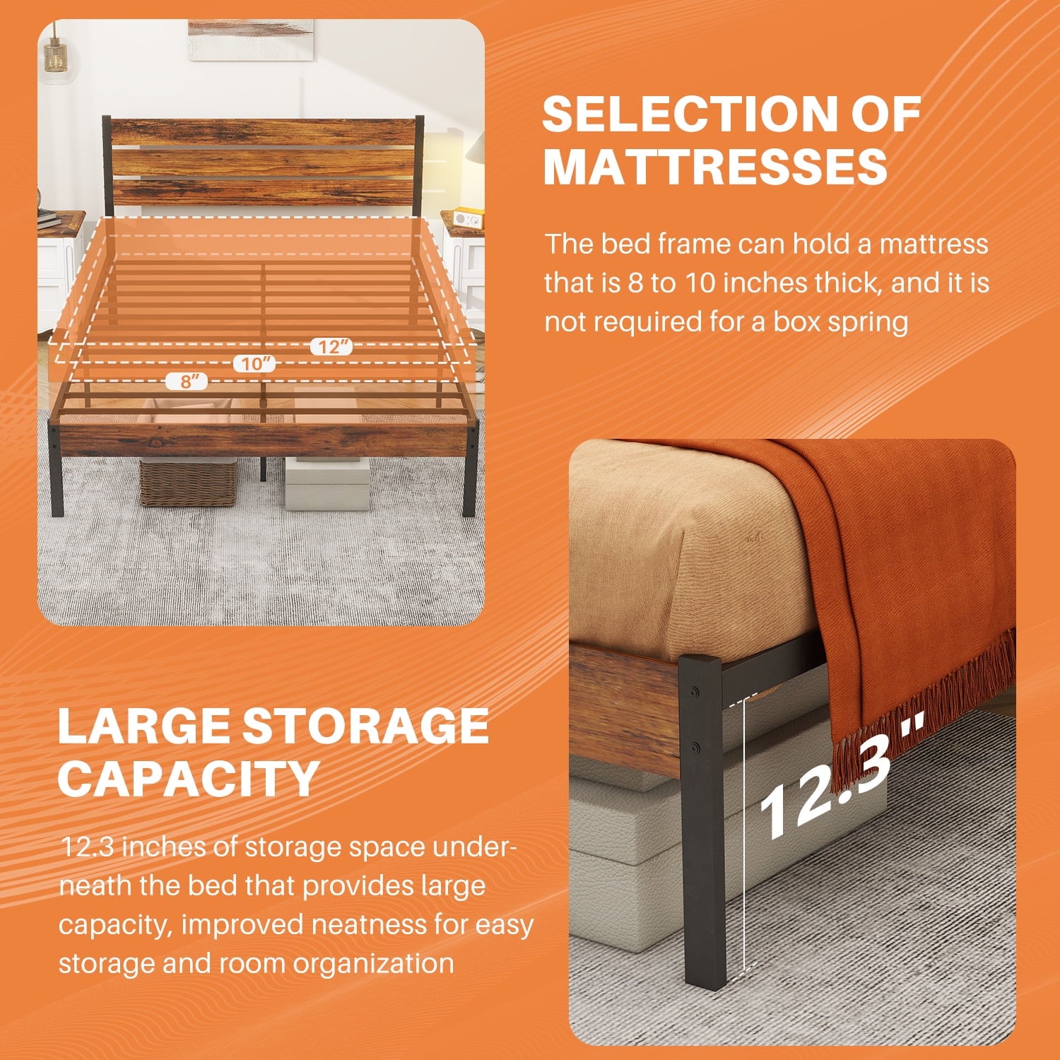 Full Size Bed Frame- Heavy Duty Mattress Foundation with HeadBoard, Steel Slats Support (No Box Spring Needed)