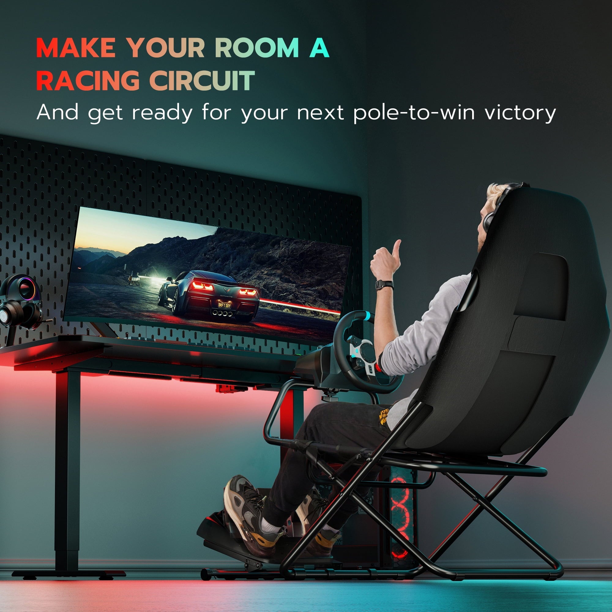ARES WING Racing Simulator Cockpit with Foldable Gaming Chair Fit Logitech Thrustmaster Xbox