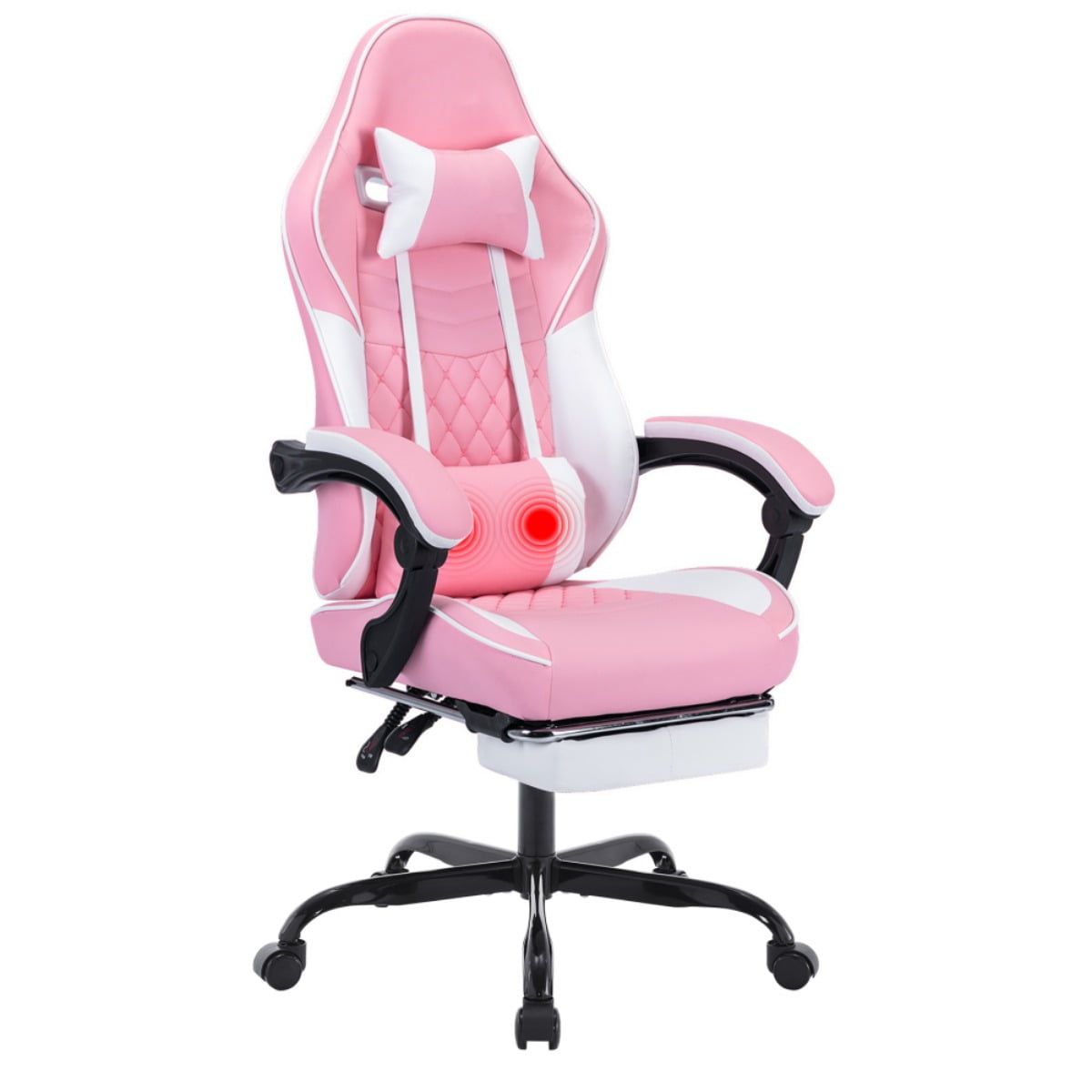 Computer Gaming Chairs with Massage Lumbar Support and footrest,Racing Style Computer Chair Adjustable Headrest for Adults,Pink White