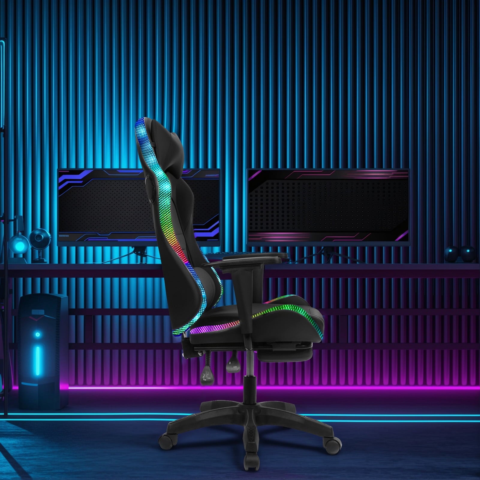 GZCW Gaming Chair with Retractable Footrest,350lbs Load Capacity Office Executive Chair with Two Bluetooth-compatible Speakers,Multiple RGB LED Light Modes Game Chair
