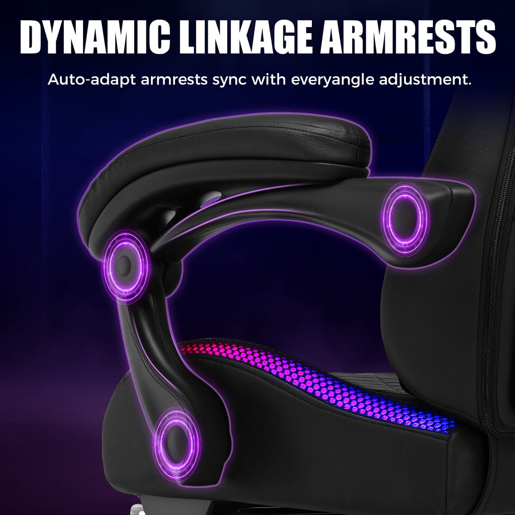 GTPLAYER RGB Gaming Chair, Computer Gamer Chair with Footrest and LED Lights, Black