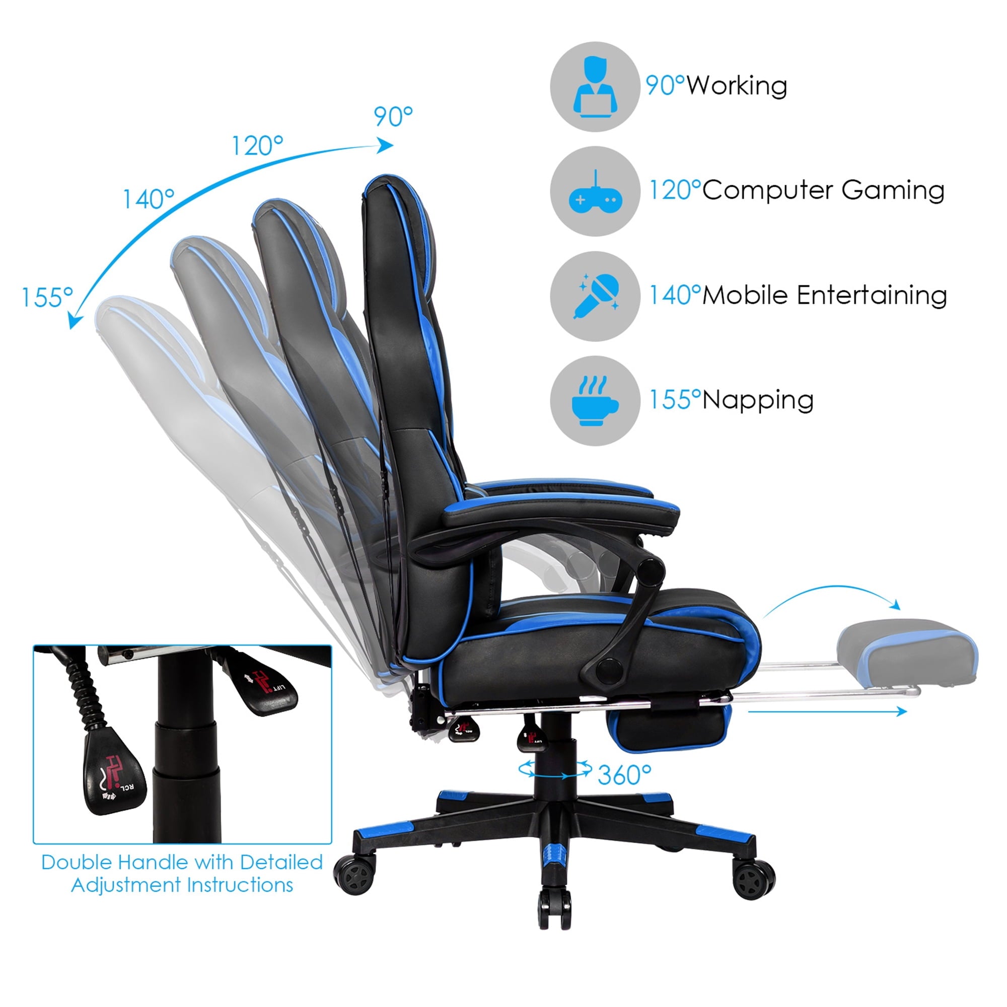 Gymax Ergonomic & Adjustable Swivel Gaming Chair, Blue