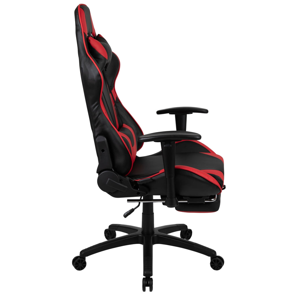 Emma + Oliver Racing Gaming Ergonomic Chair with Reclining Back, Footrest in Red LeatherSoft