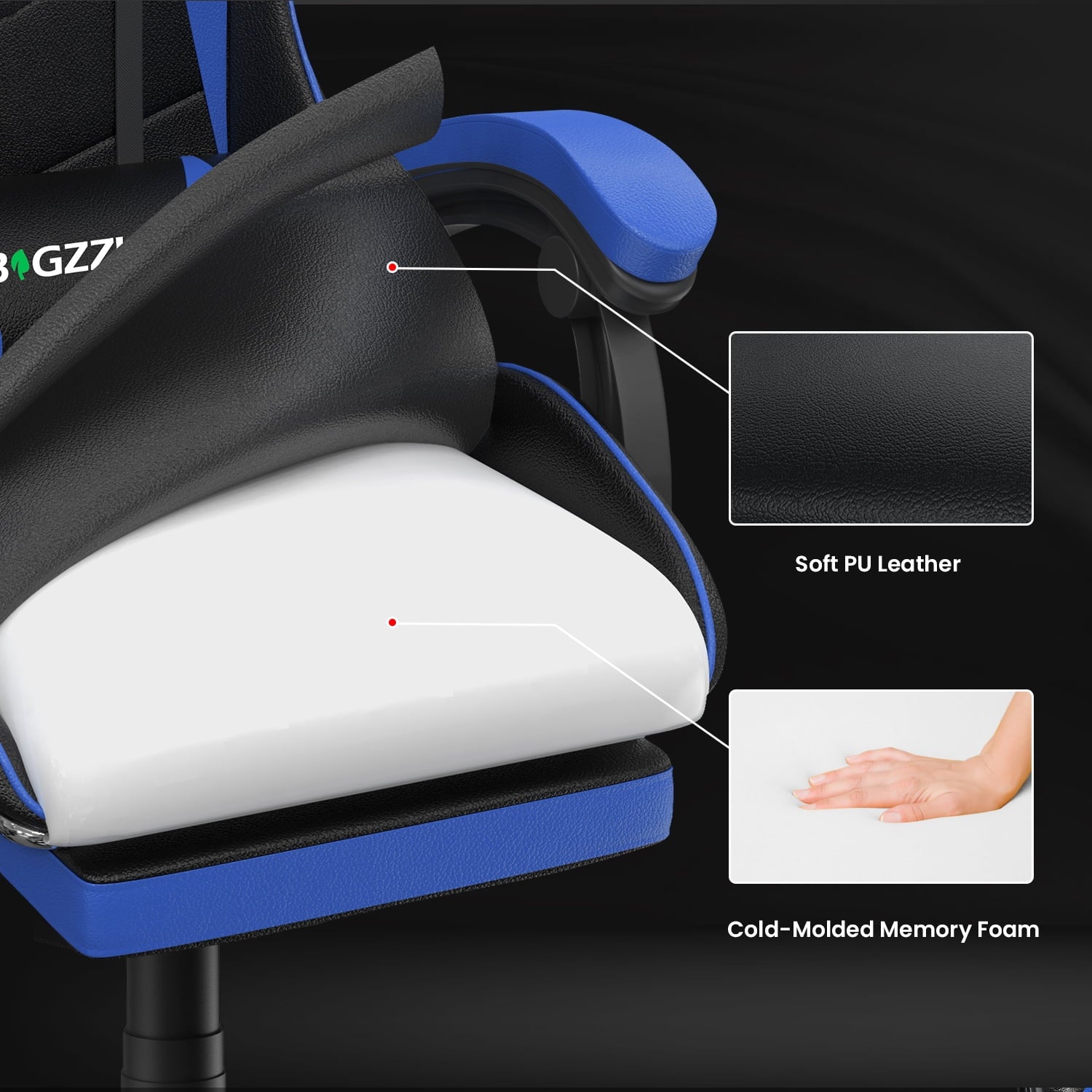 Bigzzia Gaming Chair with Footrest, Computer Chair with Adjustable Lumbar Pillow and Headrest, Blue