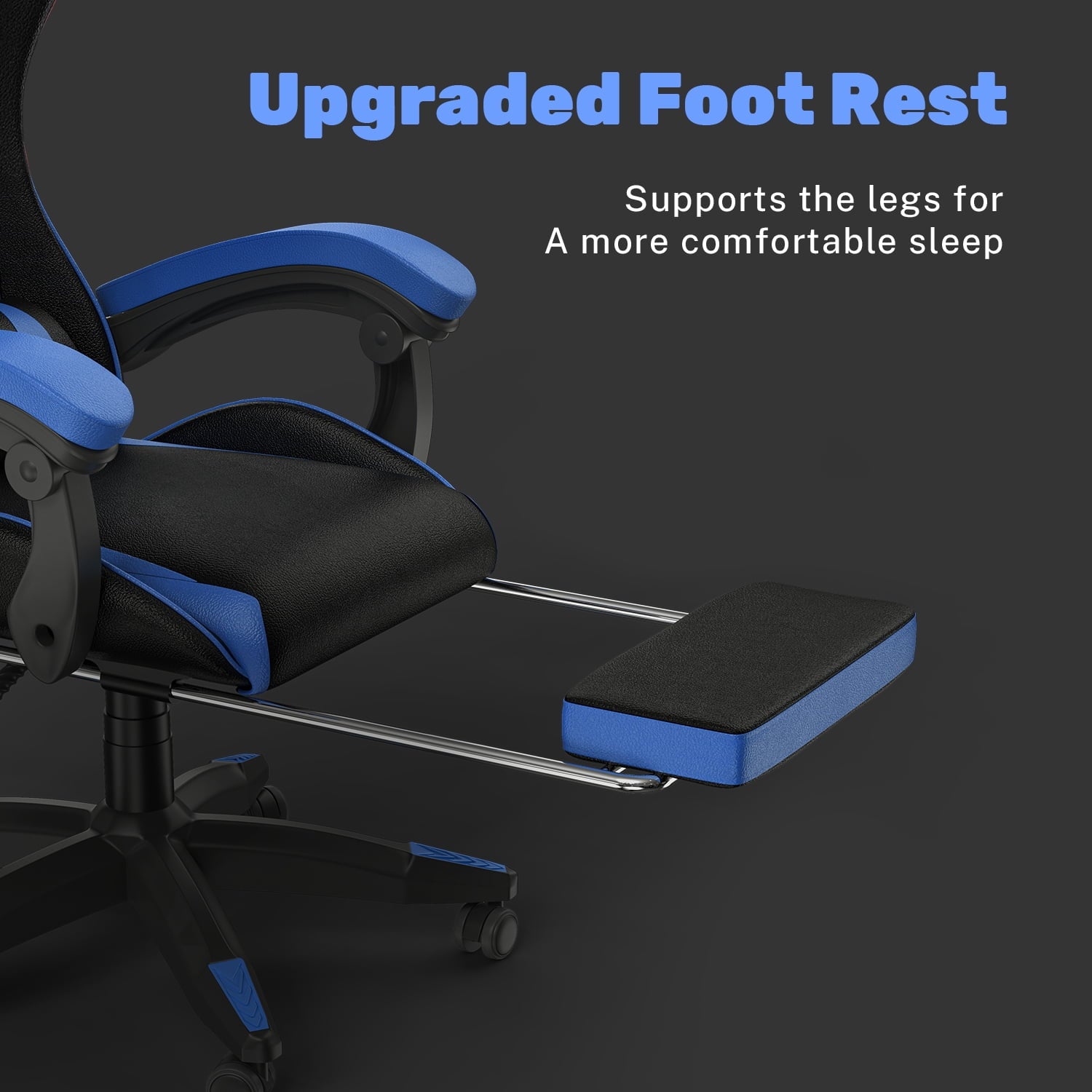 Bigzzia Gaming Chair with Footrest, Computer Chair with Adjustable Lumbar Pillow and Headrest, Blue
