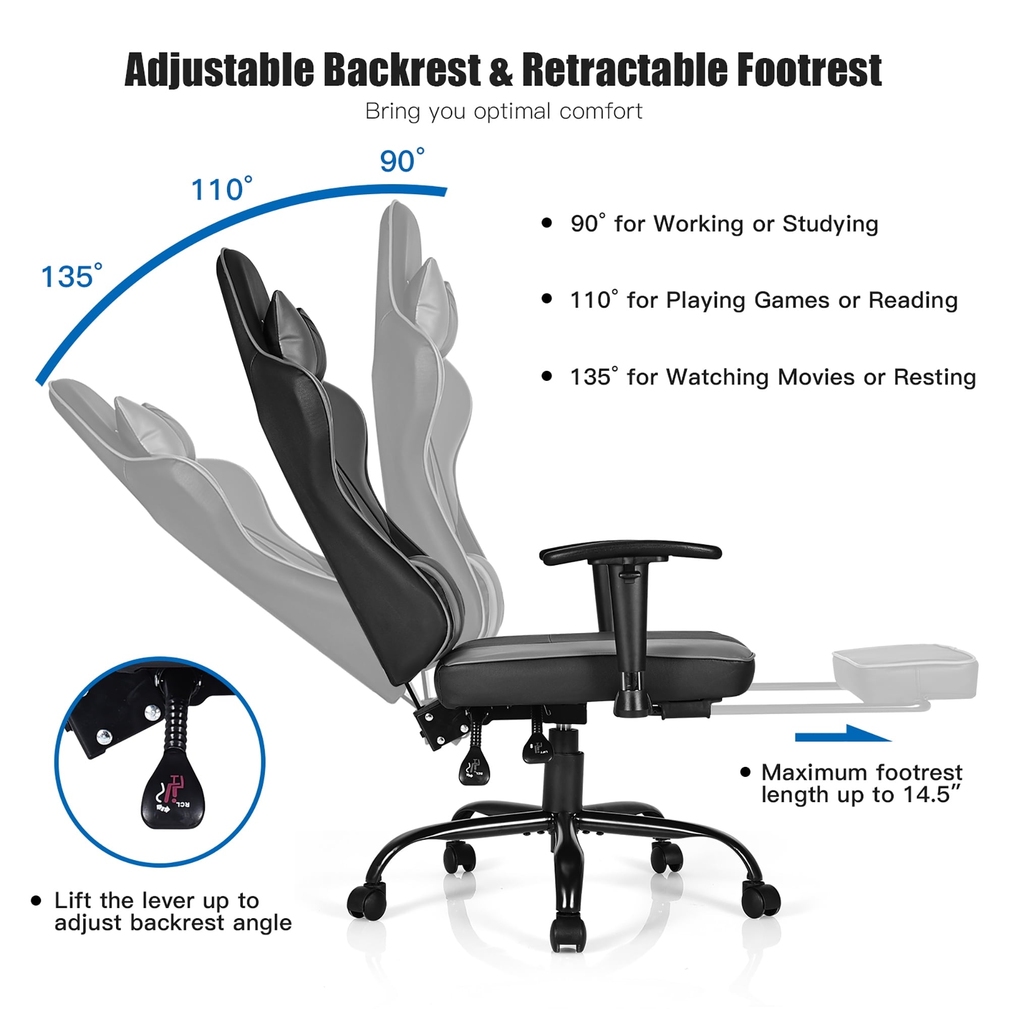 Costway Gaming Chair Racing High Back Office Chair w/ Footrest Black