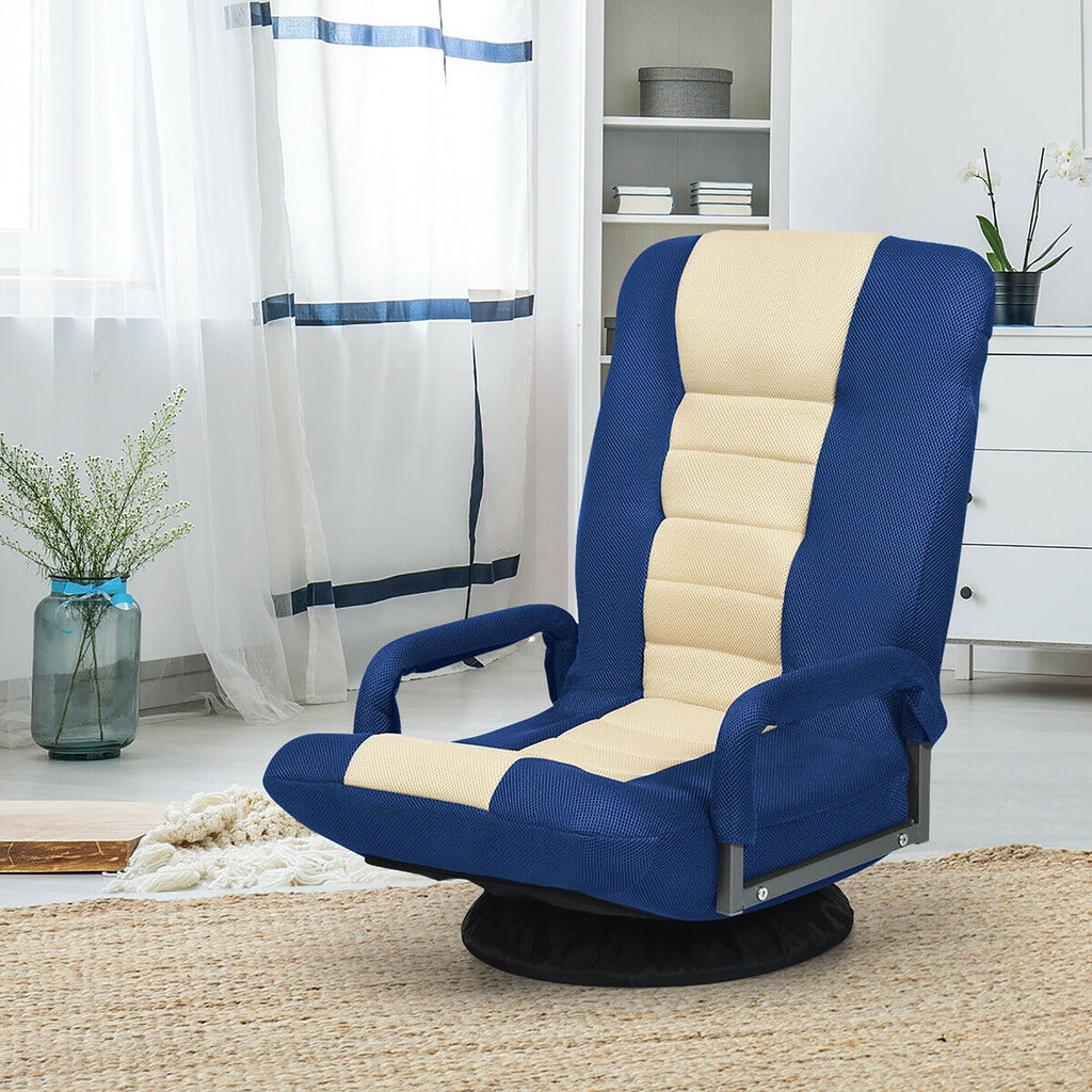 Costway 360-Degree Swivel Gaming Floor Chair with Foldable Adjustable Backrest Blue
