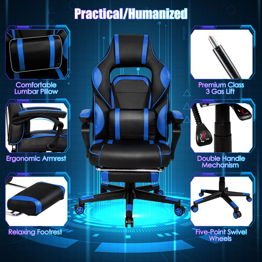 Gymax Ergonomic & Adjustable Swivel Gaming Chair, Blue