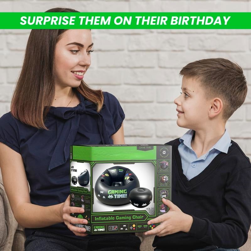 Inflatable Gaming Chair for Kids with Cup Holders and Side Pocket, High Back, for Gaming Room Decor