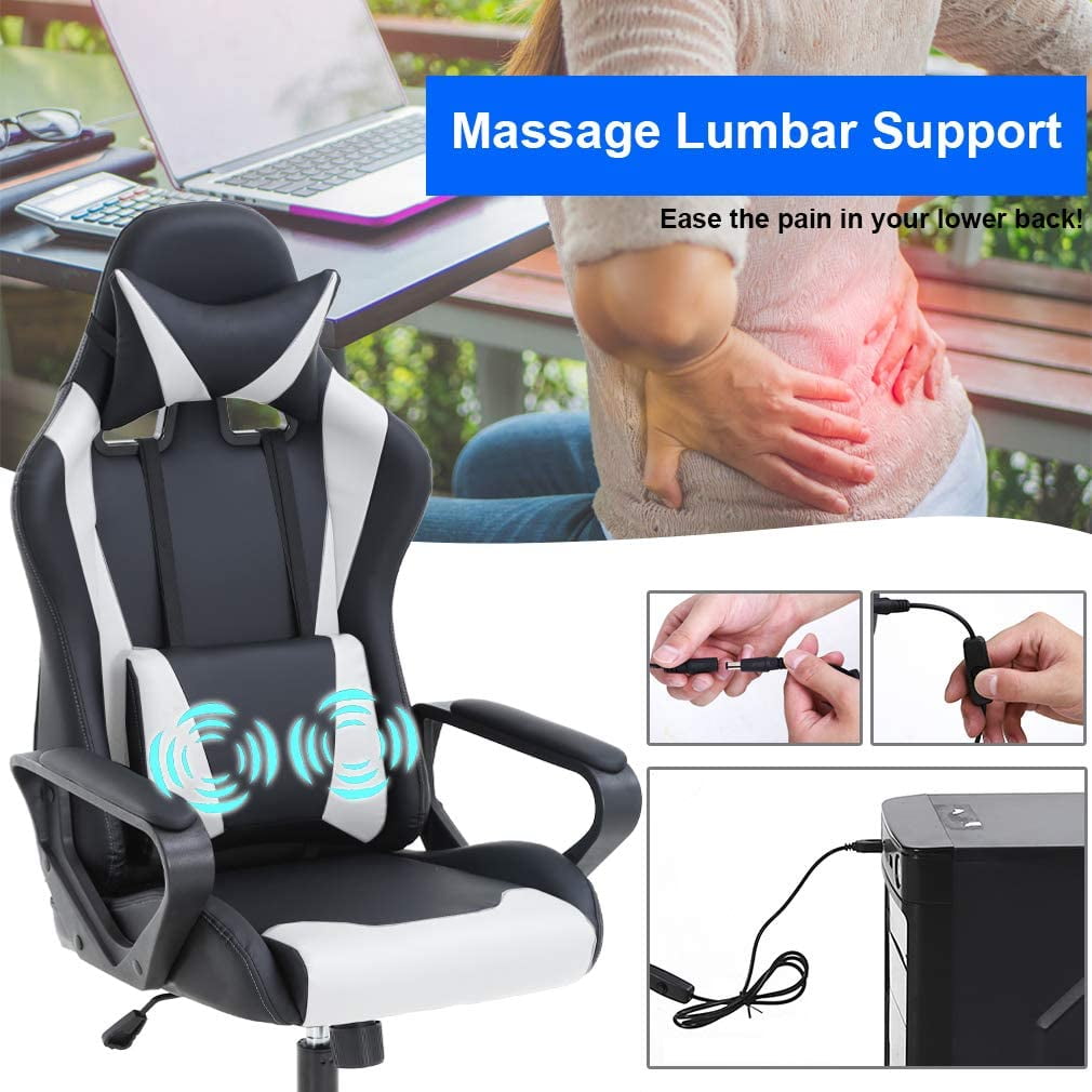 BestOffice Ergonomic Gaming Chair, Lumbar Support, Rolling Swivel for Men, Women(White)