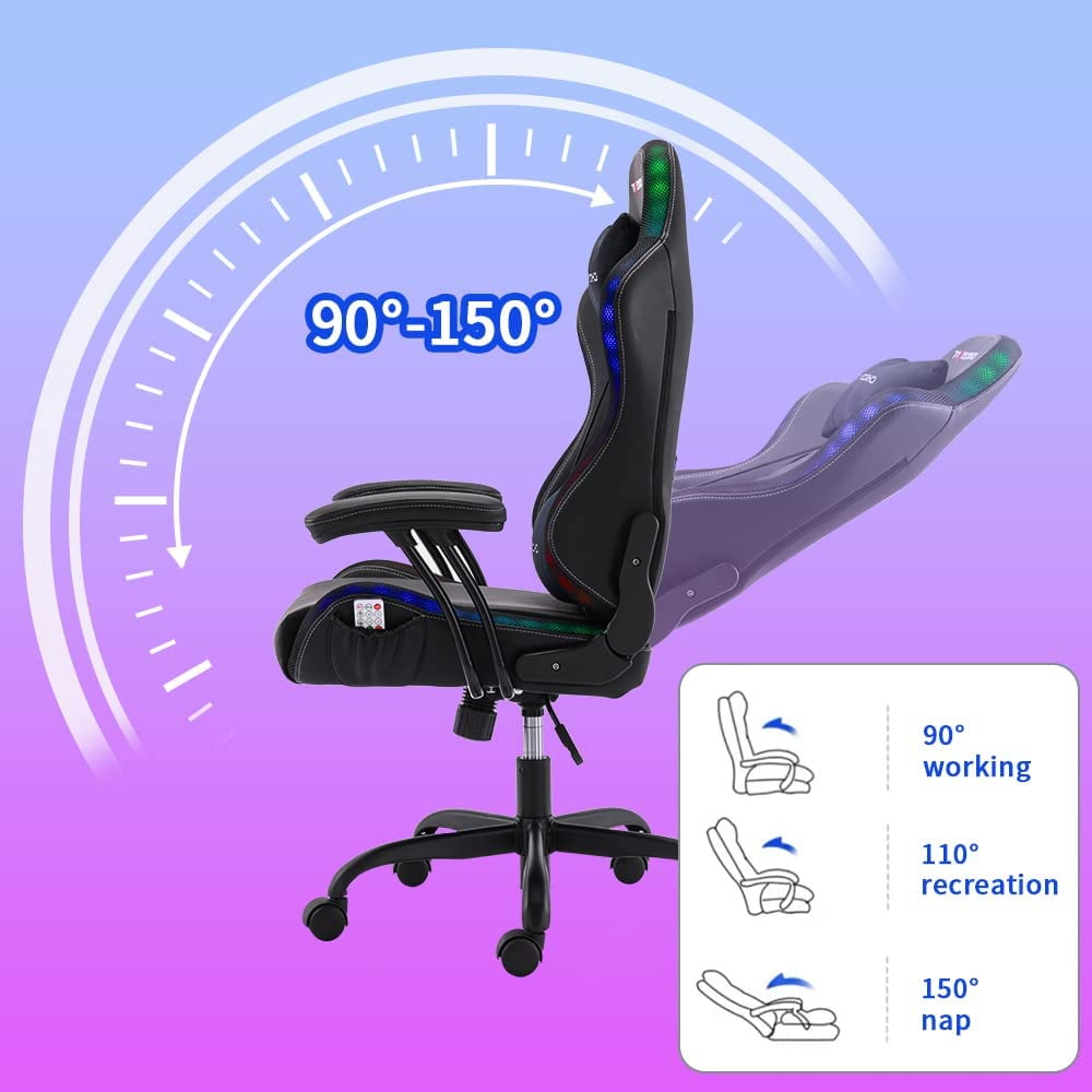 Gaming Chair for Kids with RGB LED Lights, Kids Gaming Chairs Ages 8-14, Led Gaming Chair with Adjustable Lumbar Support and Headrest,PU Leather Video Game Chairs for Teens