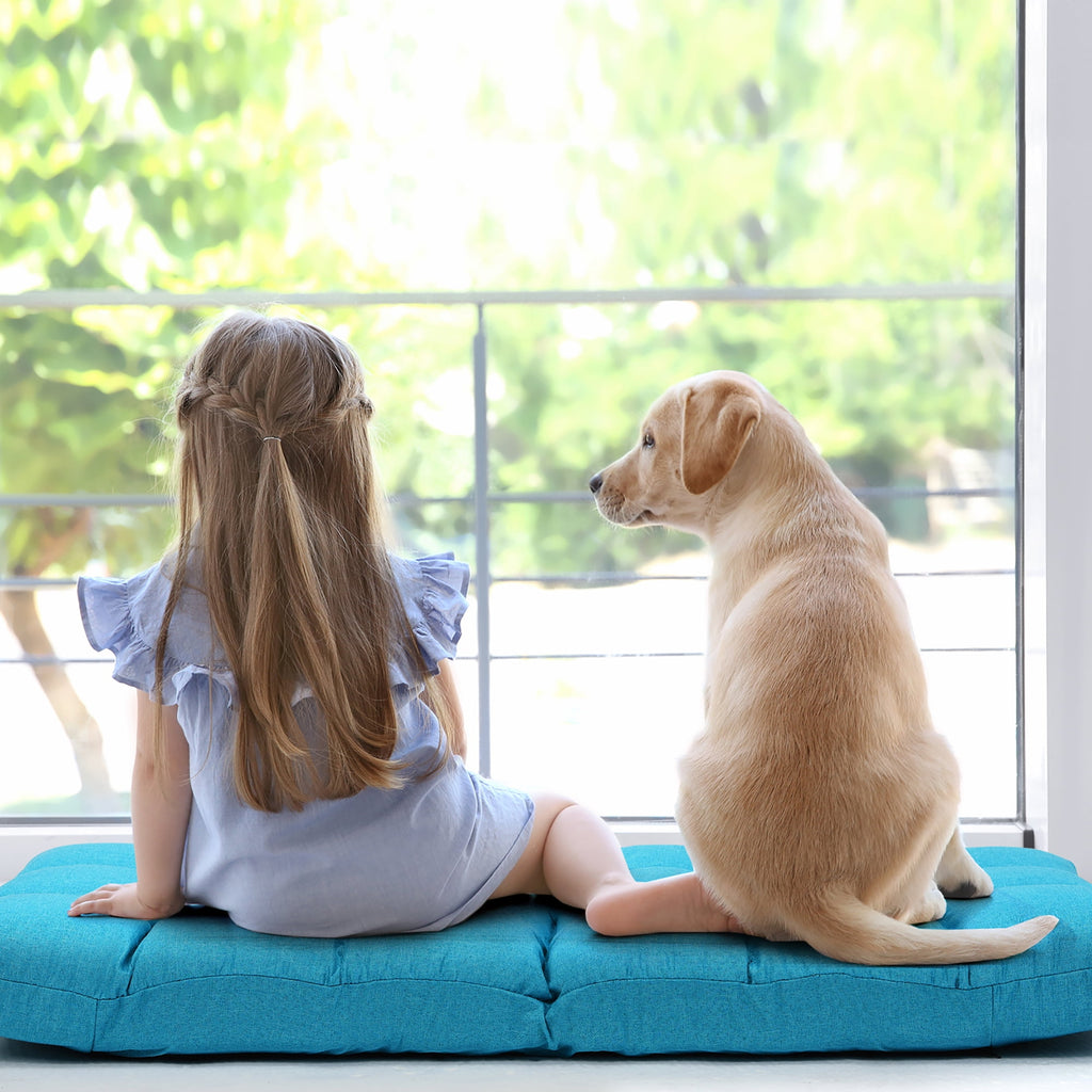 Costway Adjustable 14-Position Floor Chair Folding Lazy Gaming Sofa Chair Peacock Blue