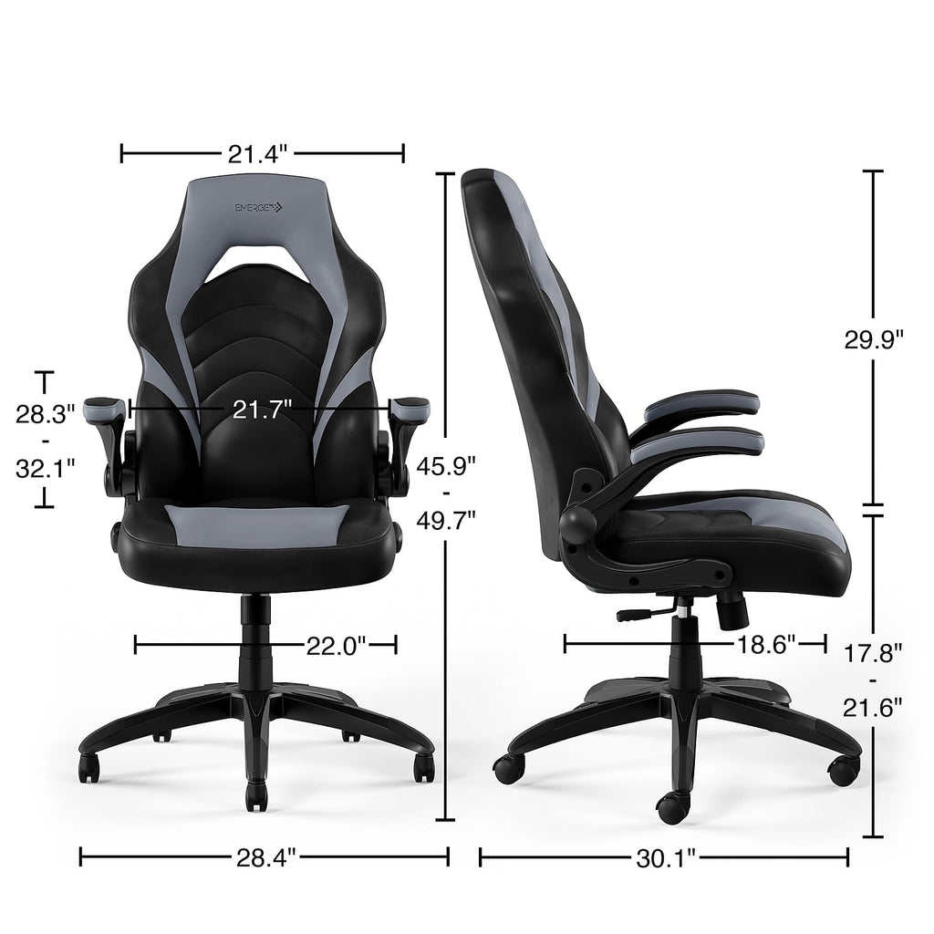 Staples Emerge Vortex Bonded Leather Gaming Chair Black and Gray 2/Pack (58224-CCVS)