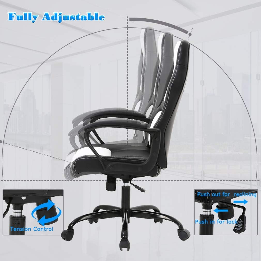 BestMassage Ergonomic & Adjustable Swivel Gaming Chair, White