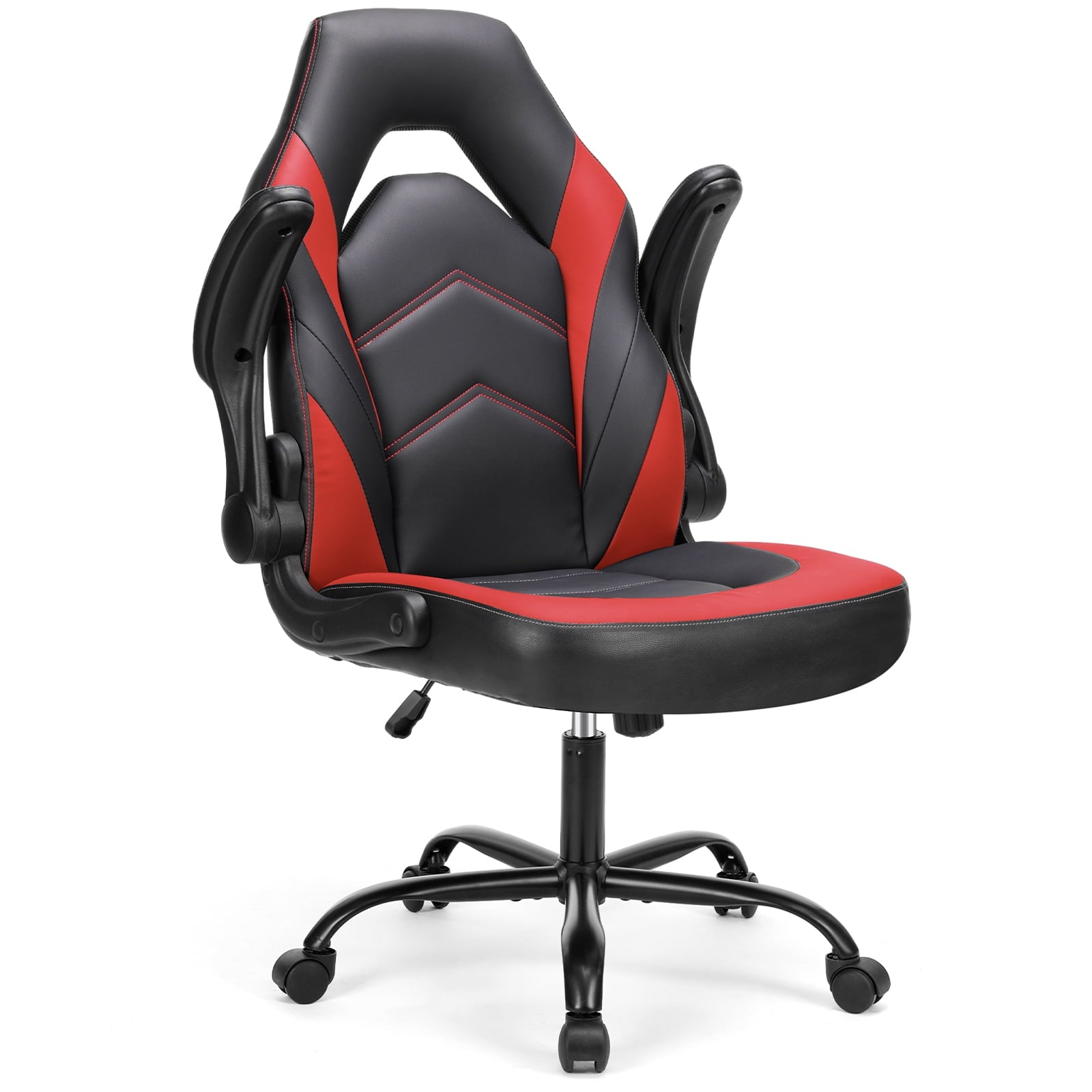 GIANNA Computer Gaming Desk Chair, Ergonomic Office Executive Adjustable Swivel PU Leather Racing Chair with Flip-up Armrest, Black Red