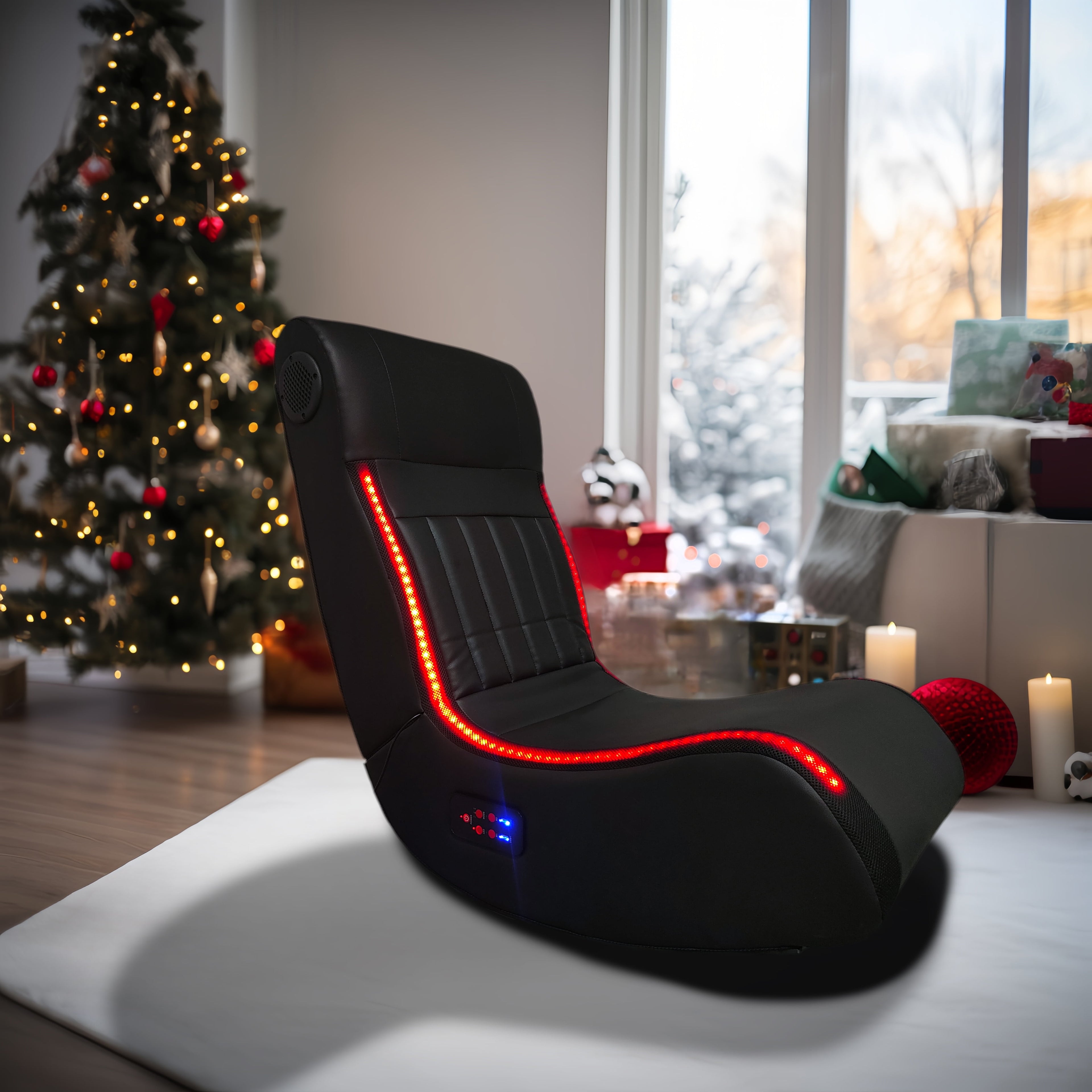 Game Chair Foldable Gaming Chair With Onboard Speakers, LED Strip Lighting, Bluetooth Music Speakers, Vibration Massage, USB Charging Port,Reclining Game Chair