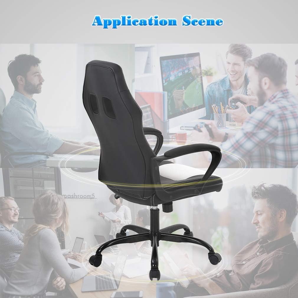 BestMassage Ergonomic & Adjustable Swivel Gaming Chair, White