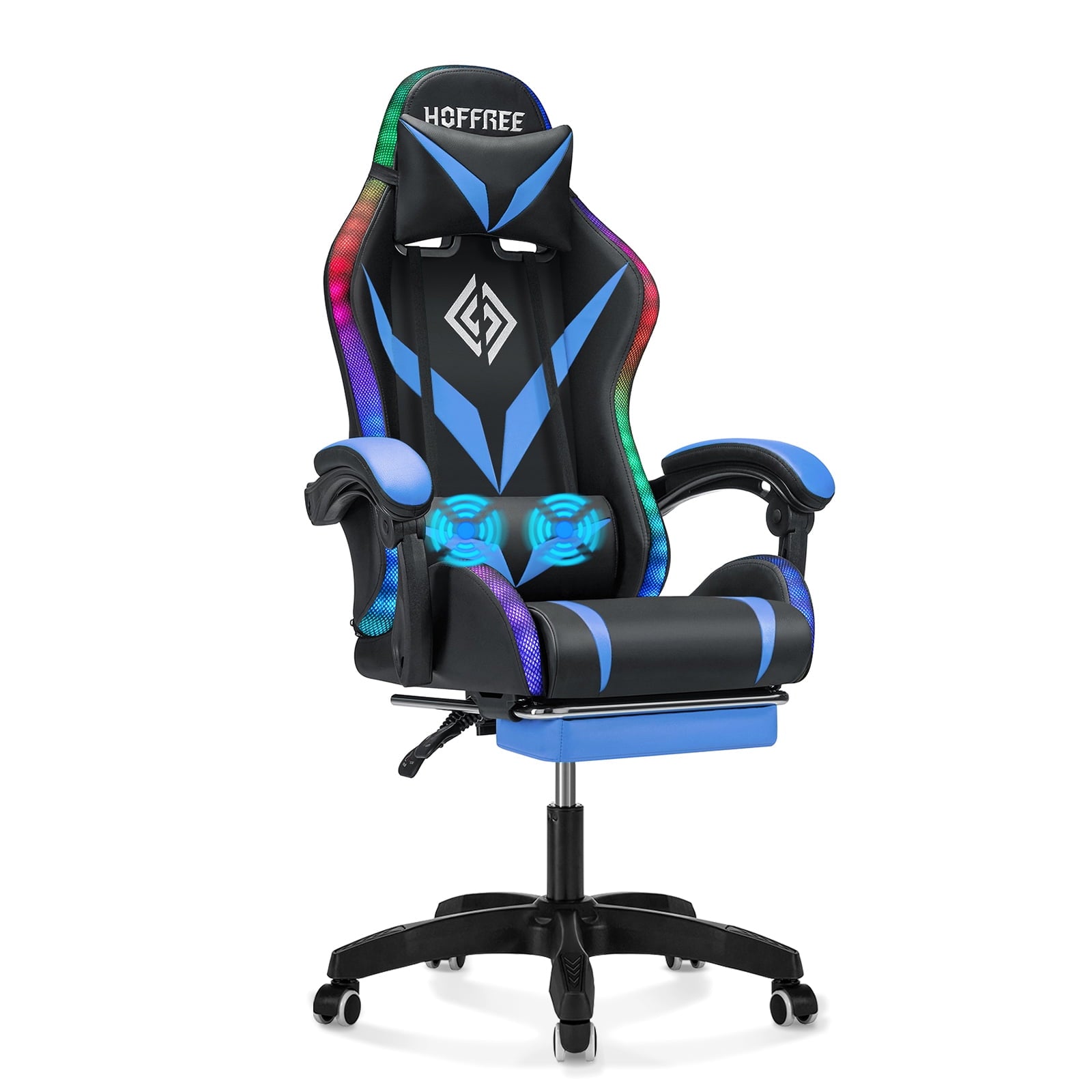 HOFFREE Gaming Chair with Massage and LED RGB Lights Ergonomic Computer Chair with Footrest High Back Video Game Chair with Adjustable Lumbar Support Linkage Armrest for Home Office