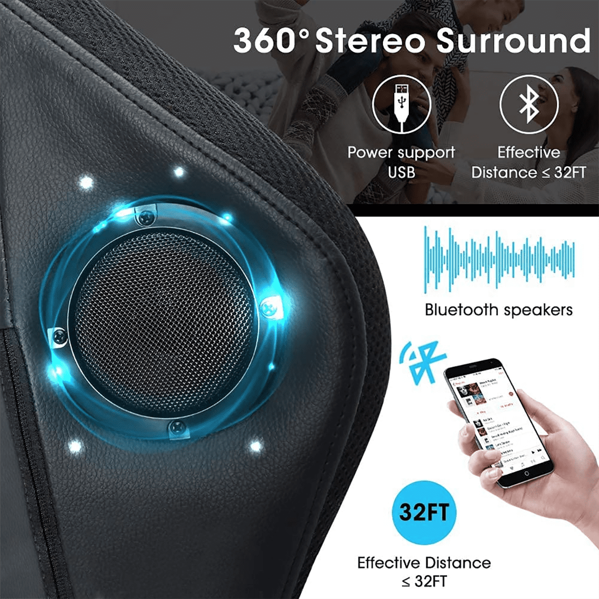 Hoffree Gaming Chair with Speakers and RGB LED Lights Ergonomic Massage Gamer Chair with Footrest High Back with Lumbar Support for Adults