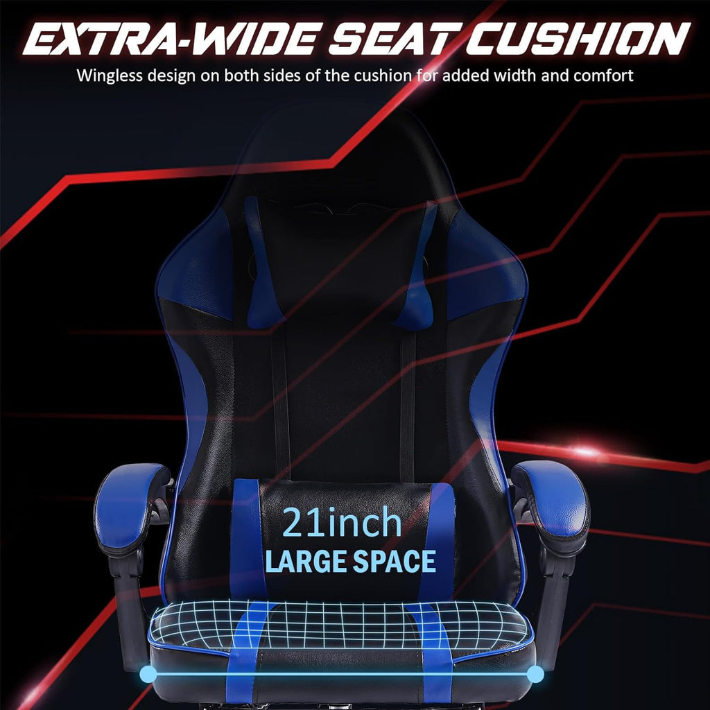 BSTYJQXH Reclining Alloy Upholstery Gaming Chair with Footrest and Lumbar Support, Blue