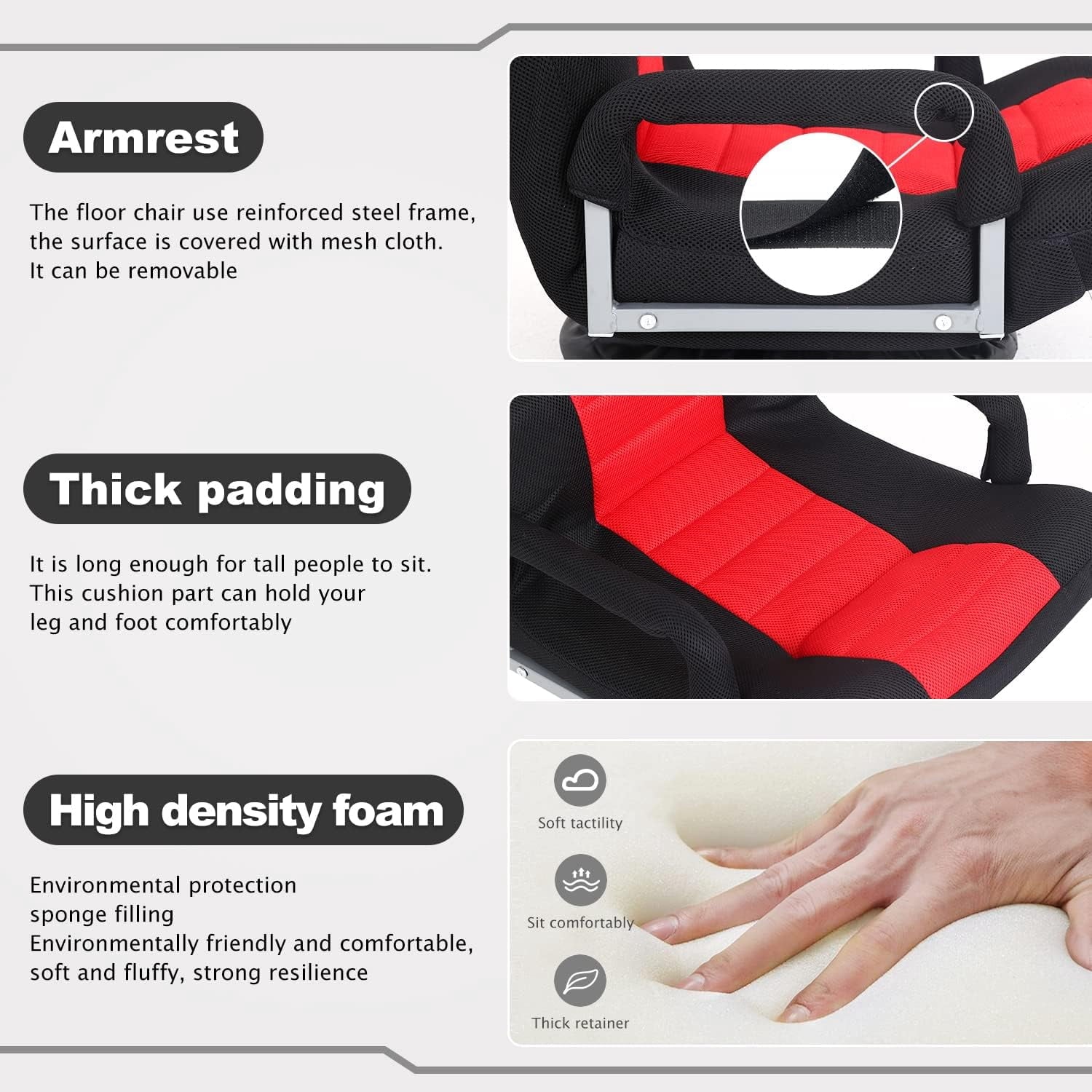 YRLLENSDAN 360°Swivel Kids and Adults Sponge Floor Chair with Back Support, Red