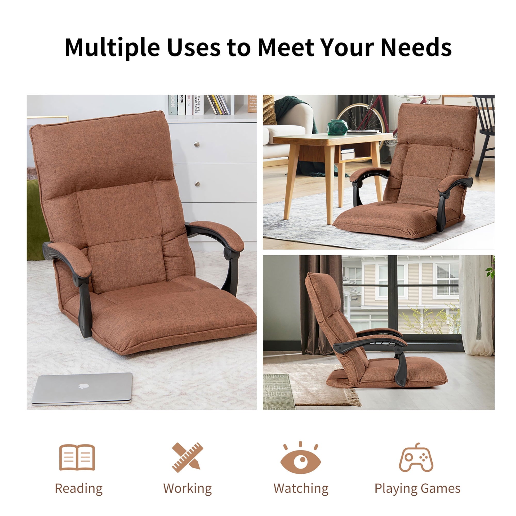 Costway 14-Position Floor Chair Lazy Sofa w/Adjustable Back Headrest Waist Brown