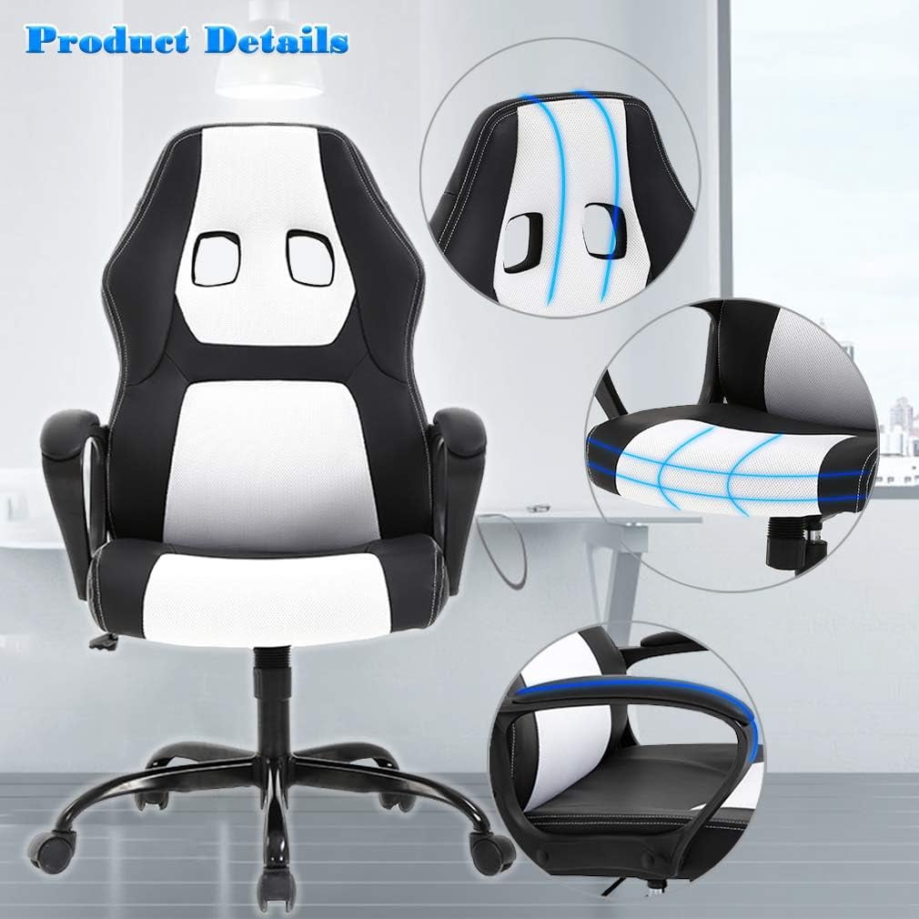 BestMassage Ergonomic & Adjustable Swivel Gaming Chair, White
