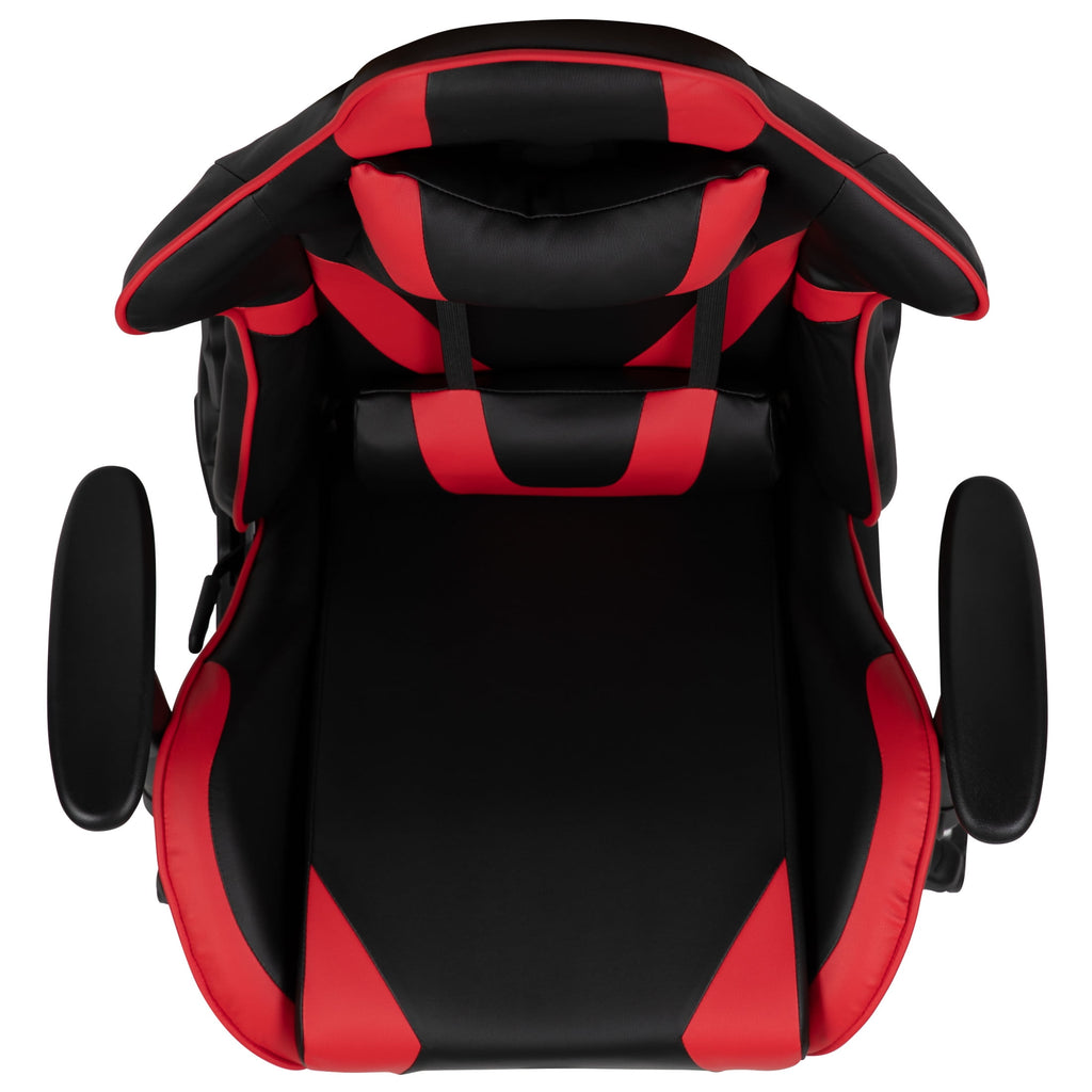 Emma + Oliver Racing Gaming Ergonomic Chair with Reclining Back, Footrest in Red LeatherSoft