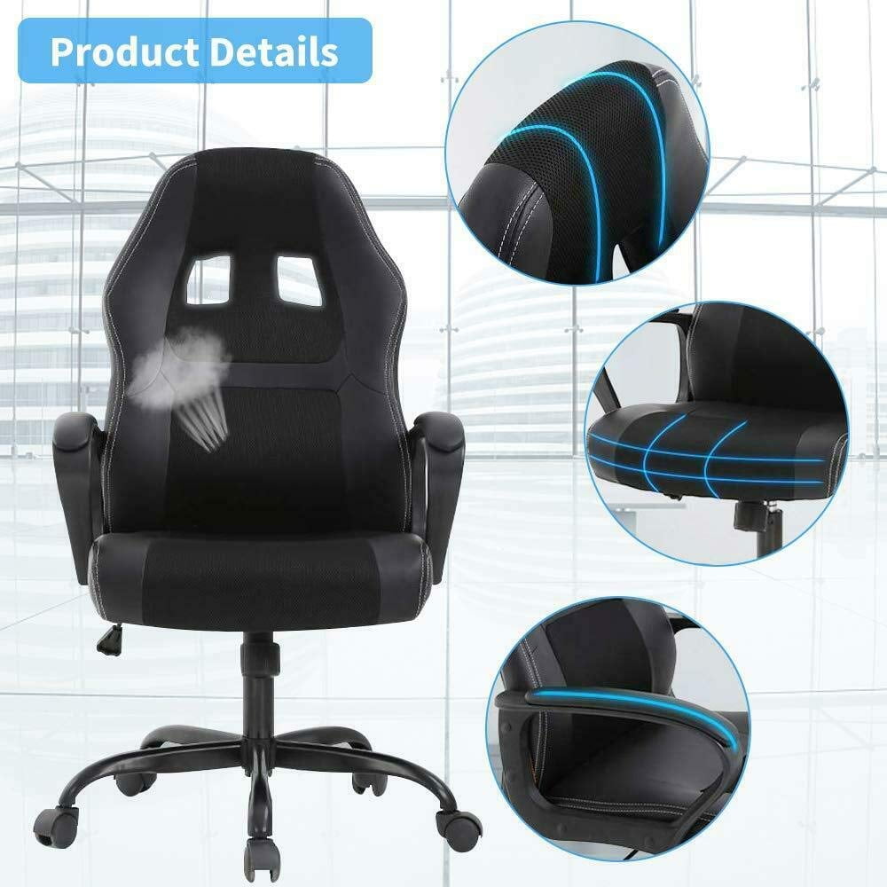 Dkelincs Teen Fibreboard Gaming Chair with 360 Degree Rolling Wheels and Lumbar Support, Black