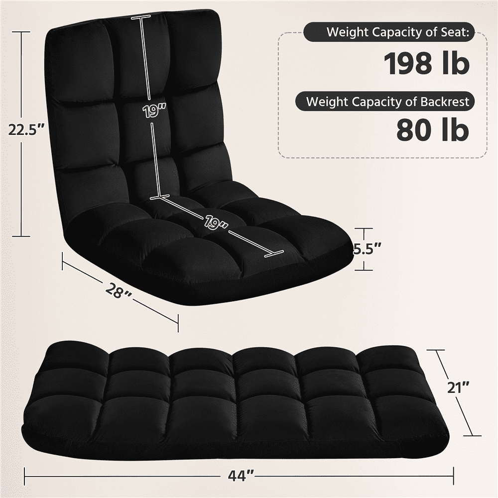 Alden Design Floor Folding Gaming Chair Lazy Sleeper Recliner with 14 Adjustable Positions, Black