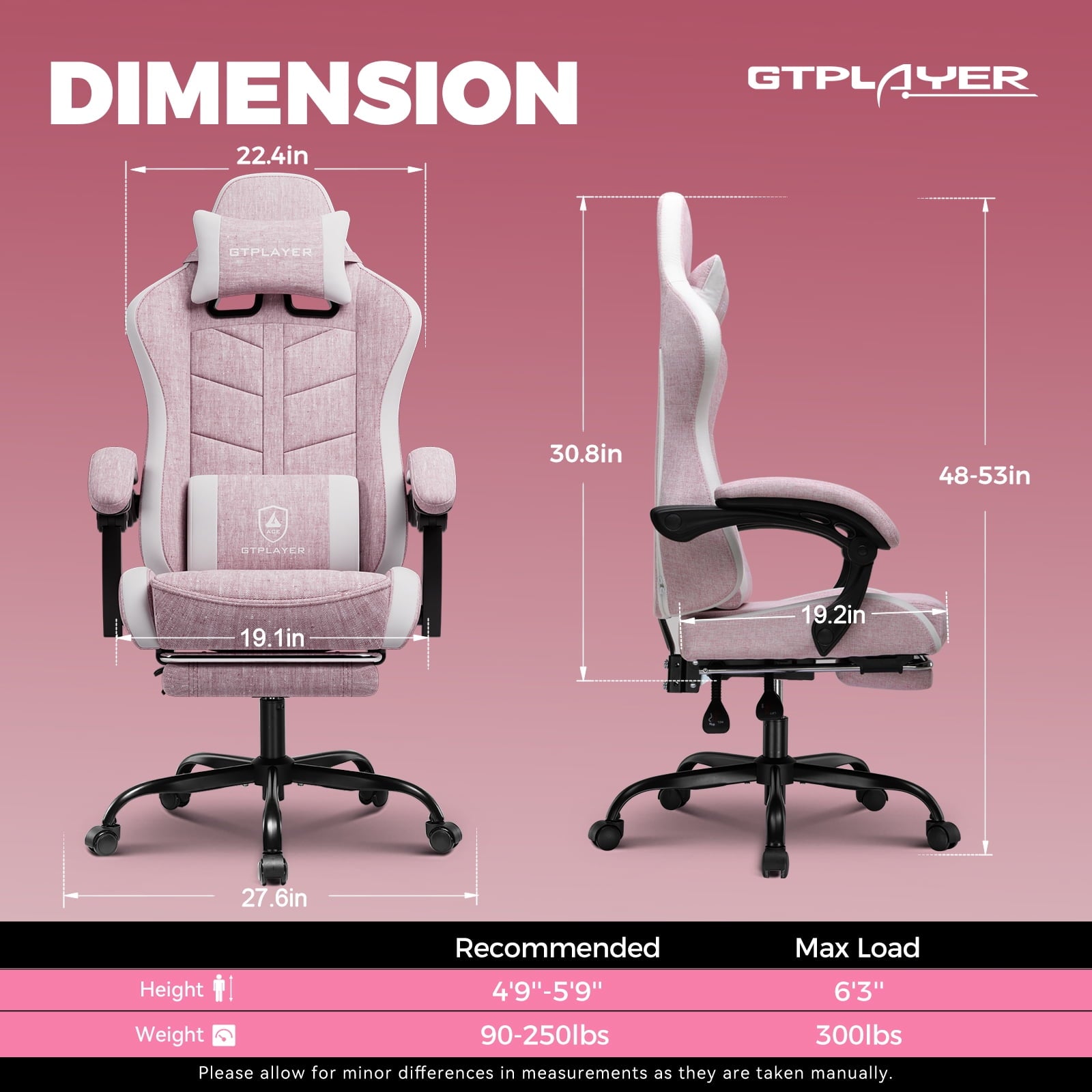 GTPLAYER Gaming Chair with Footrest, Computer Gaming Chair for Adults and Kids, Height Adjustable Gamer Chair with 90-155° Recline & Removable Headrest Lumbar Support,Colorful Black