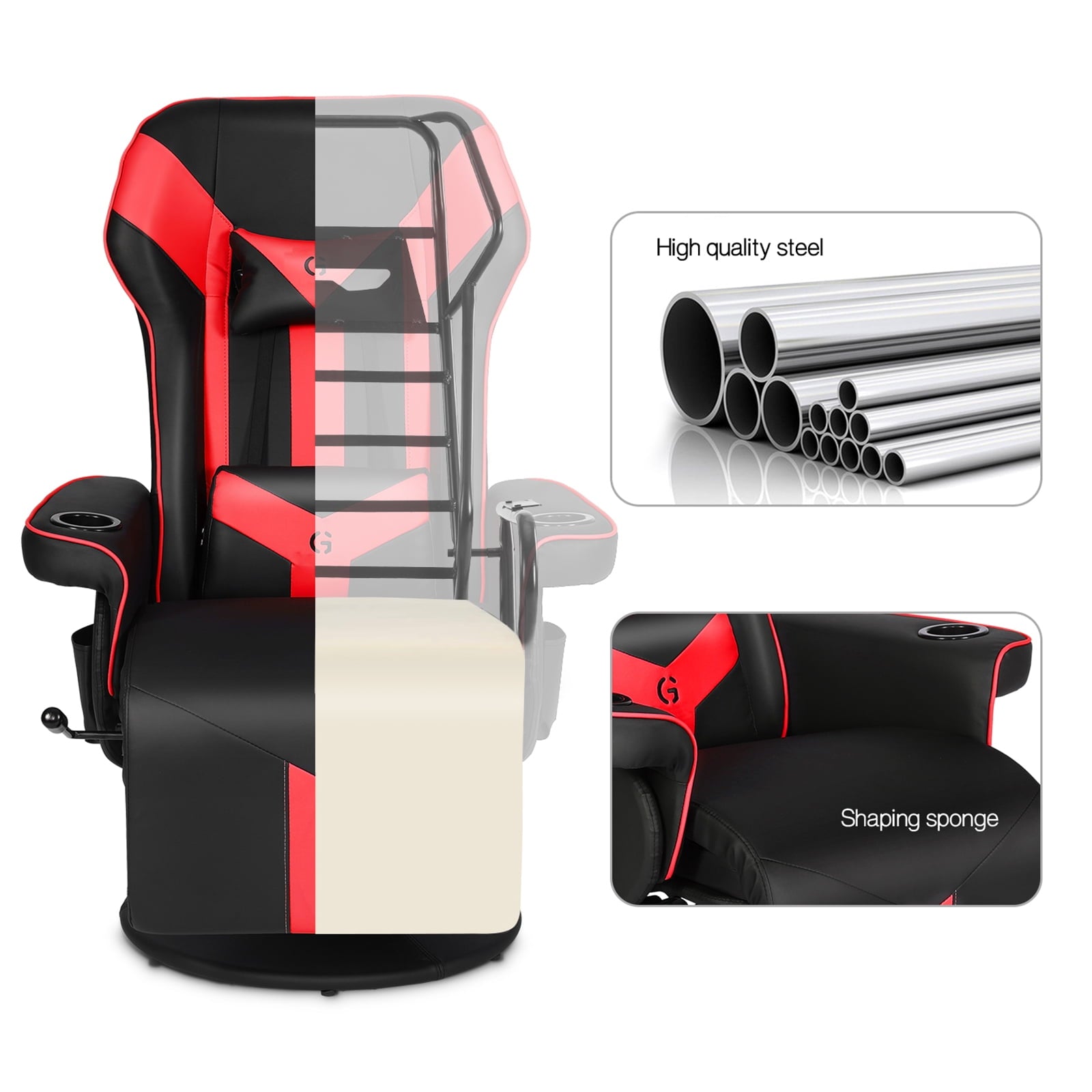 King Throne Ergonomic Gaming Chair High Back Video Racing Chair Swivel Recliner Chair with Footrest, Adjustable Backrest, Headrest, Lumbar Support, Cupholders, Black Red