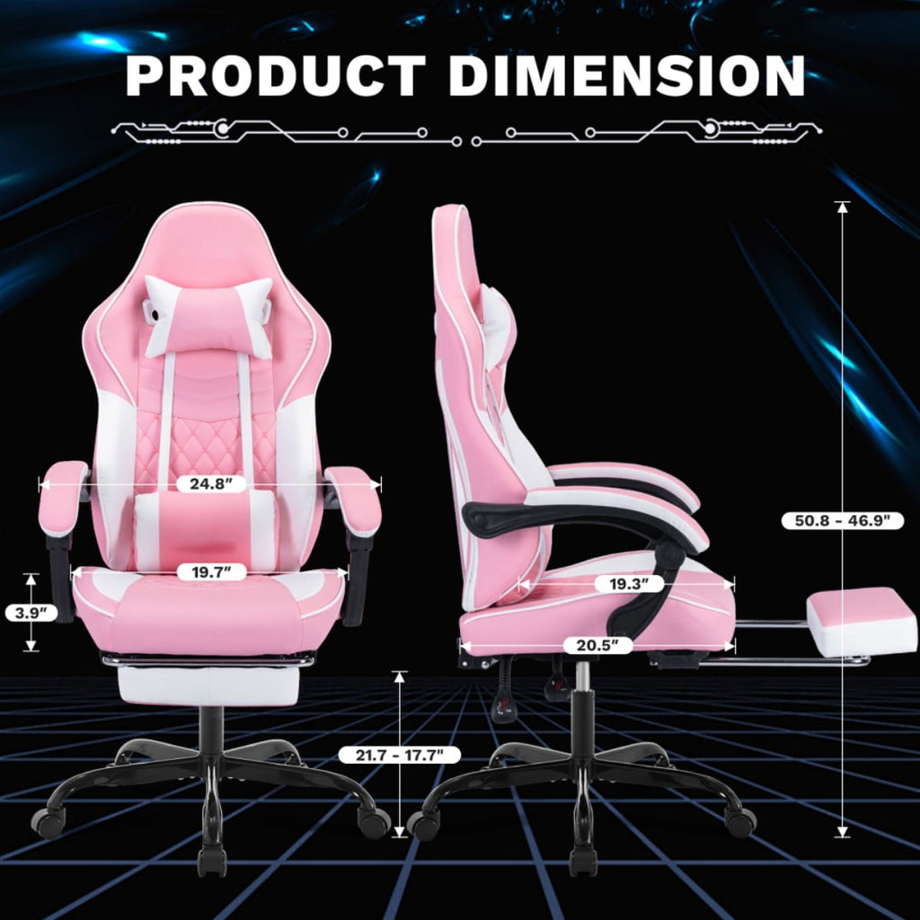 Computer Gaming Chairs with Massage Lumbar Support and footrest,Racing Style Computer Chair Adjustable Headrest for Adults,Pink White