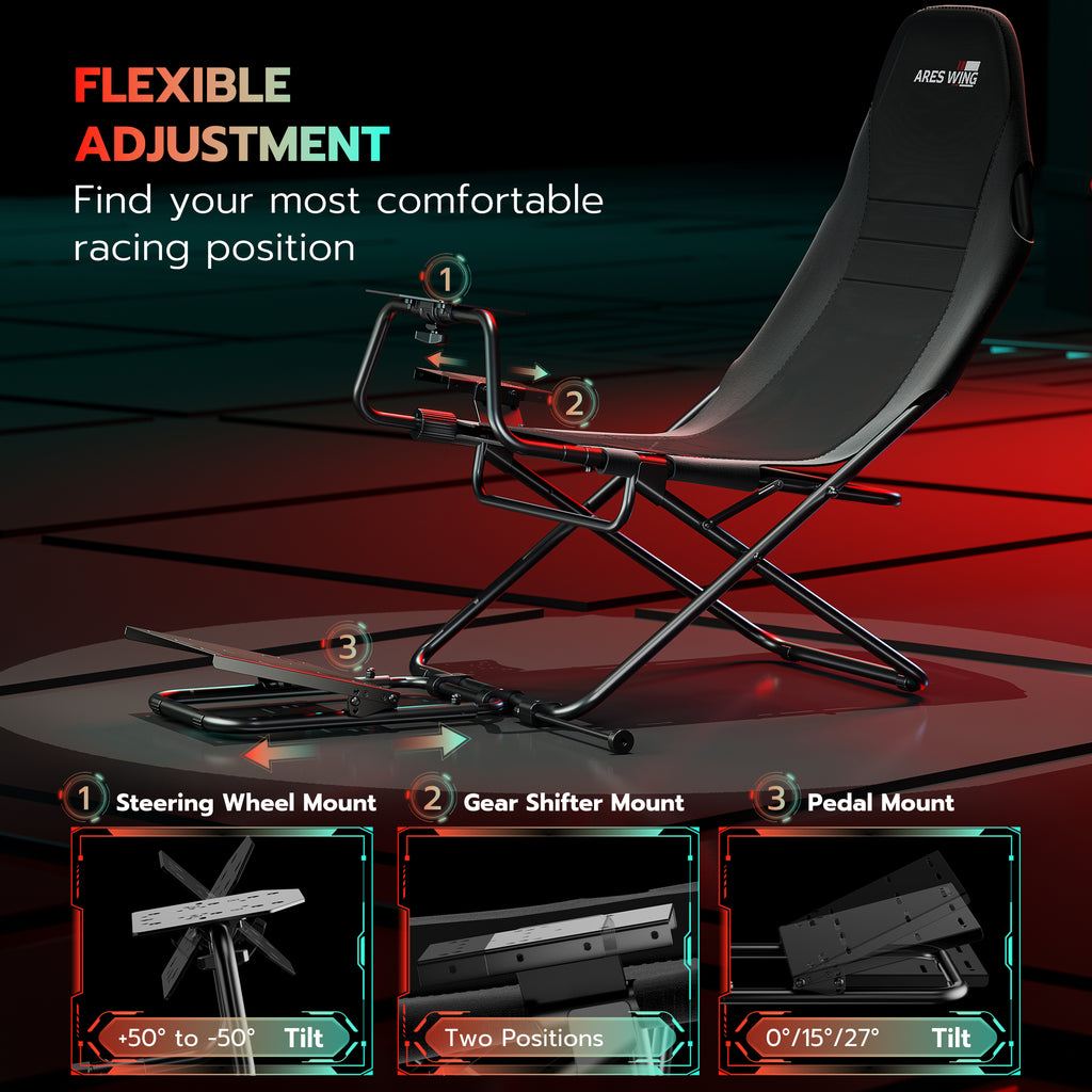 ARES WING Racing Simulator Cockpit with Foldable Gaming Chair Fit Logitech Thrustmaster Xbox