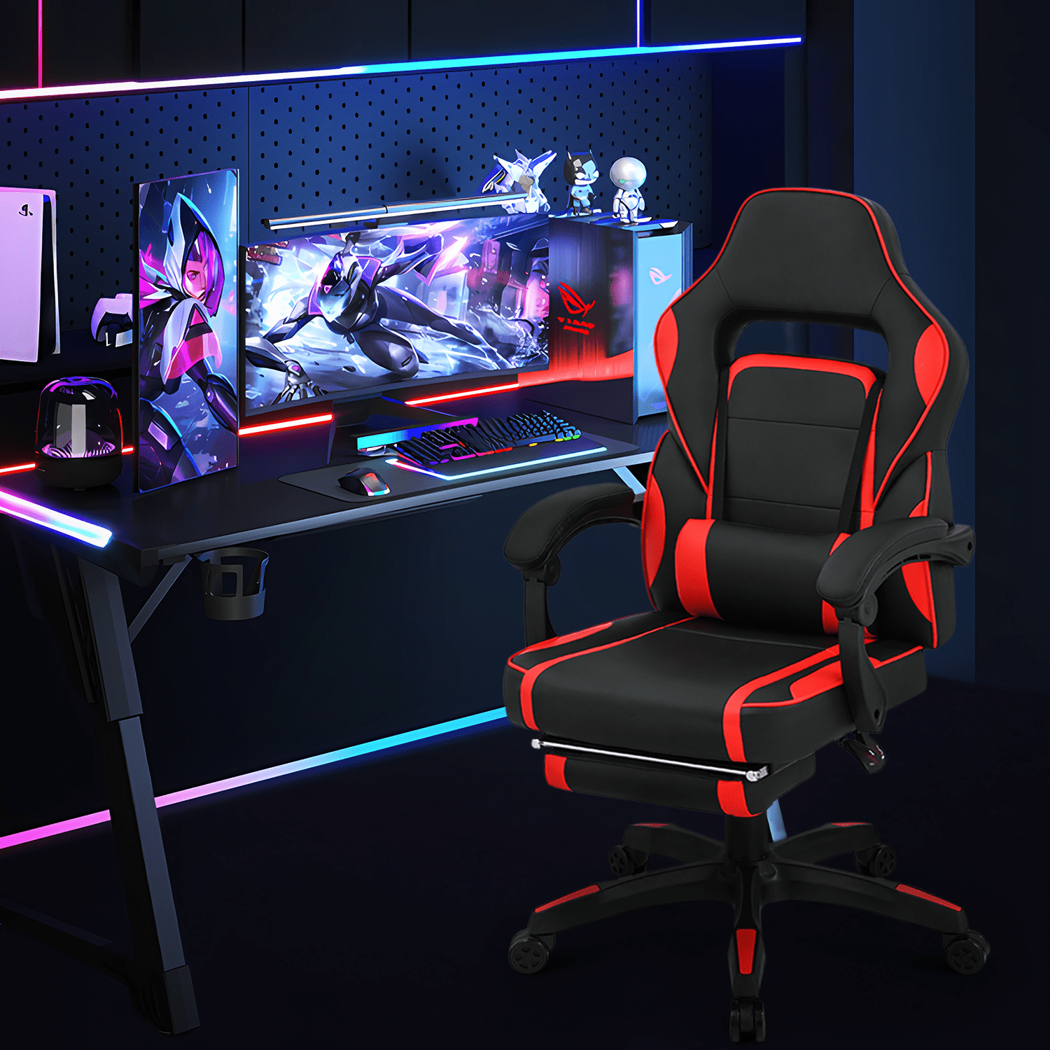 Magshion Computer Recliner Chair, Ergonomic Adjustable Swivel Gaming Seat with Lumbar Support for Electronic Game Room, Red