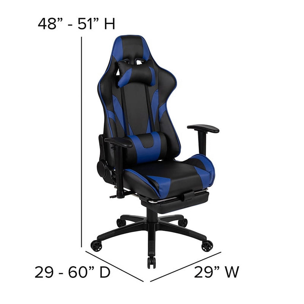 Flash Furniture Red Gaming Desk with Cup Holder/Headphone Hook & Blue Reclining Gaming Chair with Footrest
