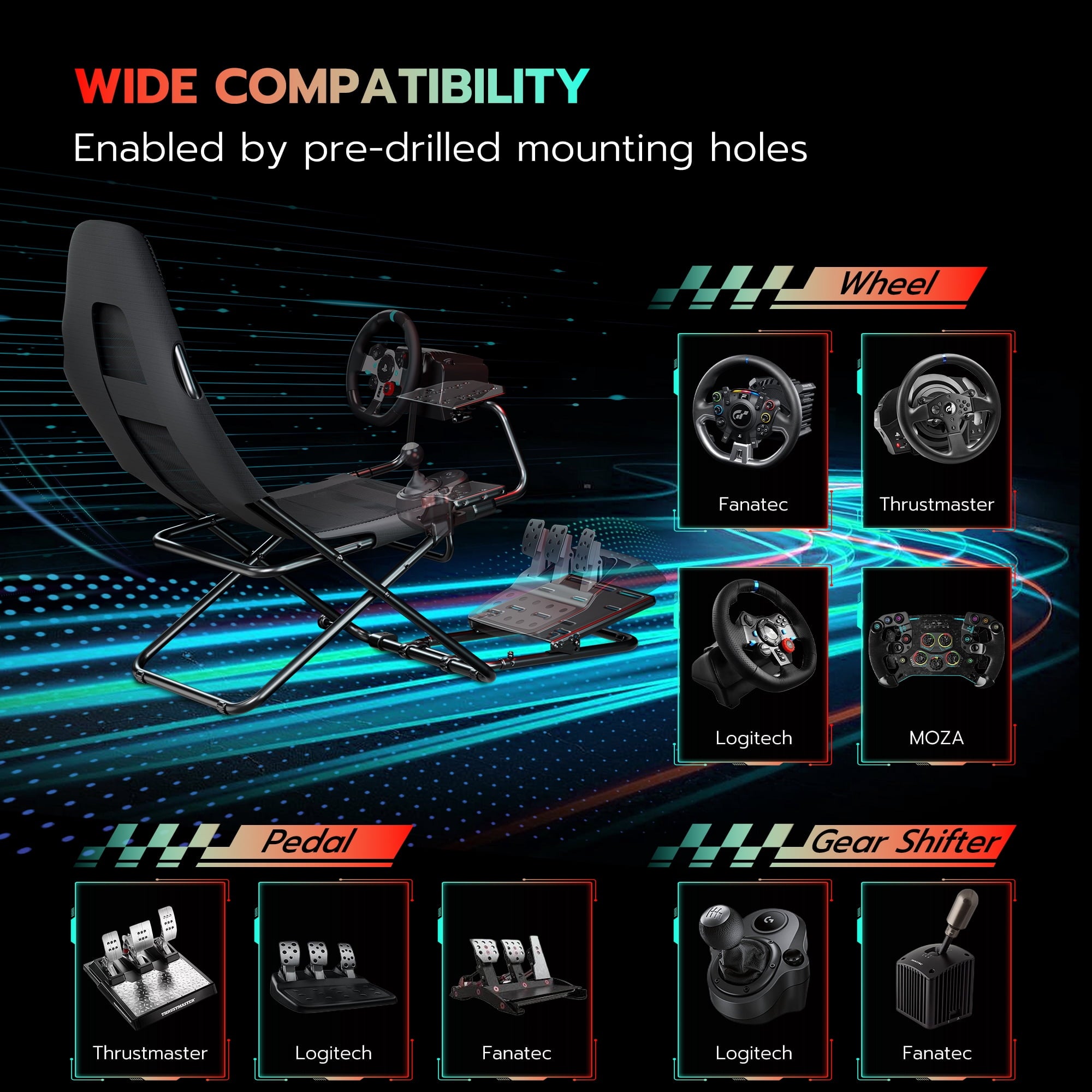 ARES WING Racing Simulator Cockpit with Foldable Gaming Chair Fit Logitech Thrustmaster Xbox